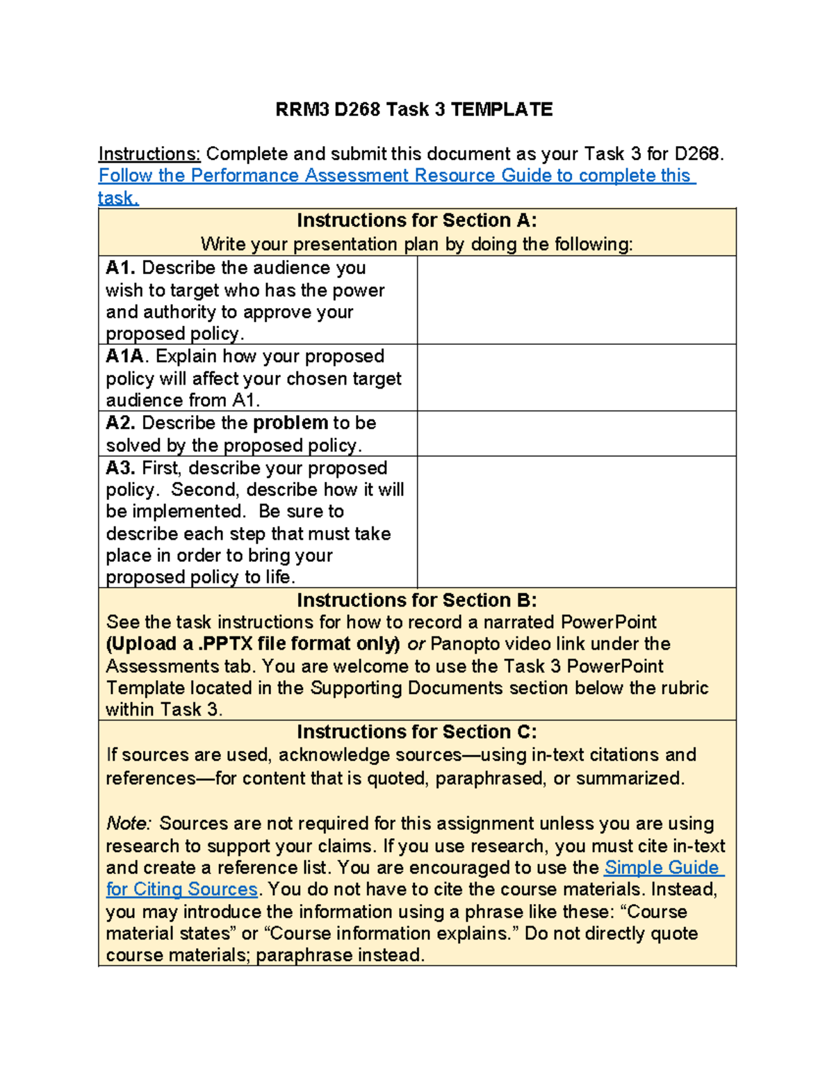 RRM3 D268 Task 3 Presentation Plan Template Guide - Studocu