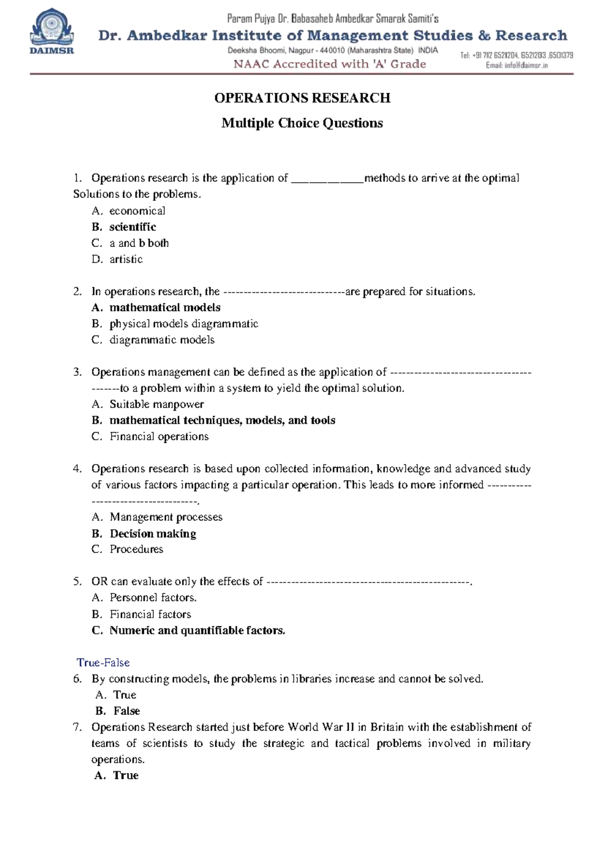 MCQ OR - Operations Research Multiple Choice Questions Study Guide ...