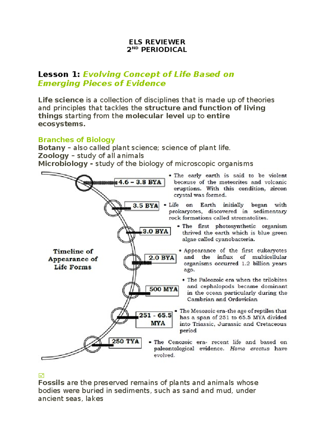 ELS- Reviewer - ELS REVIEWER 2 ND PERIODICAL Lesson 1: Evolving Concept ...
