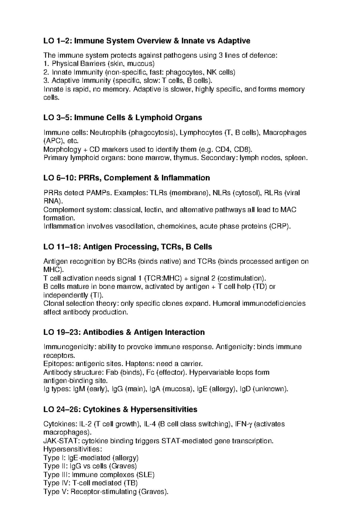 Clinical Immunology LO1-42: Overview of Immune System Functions and ...