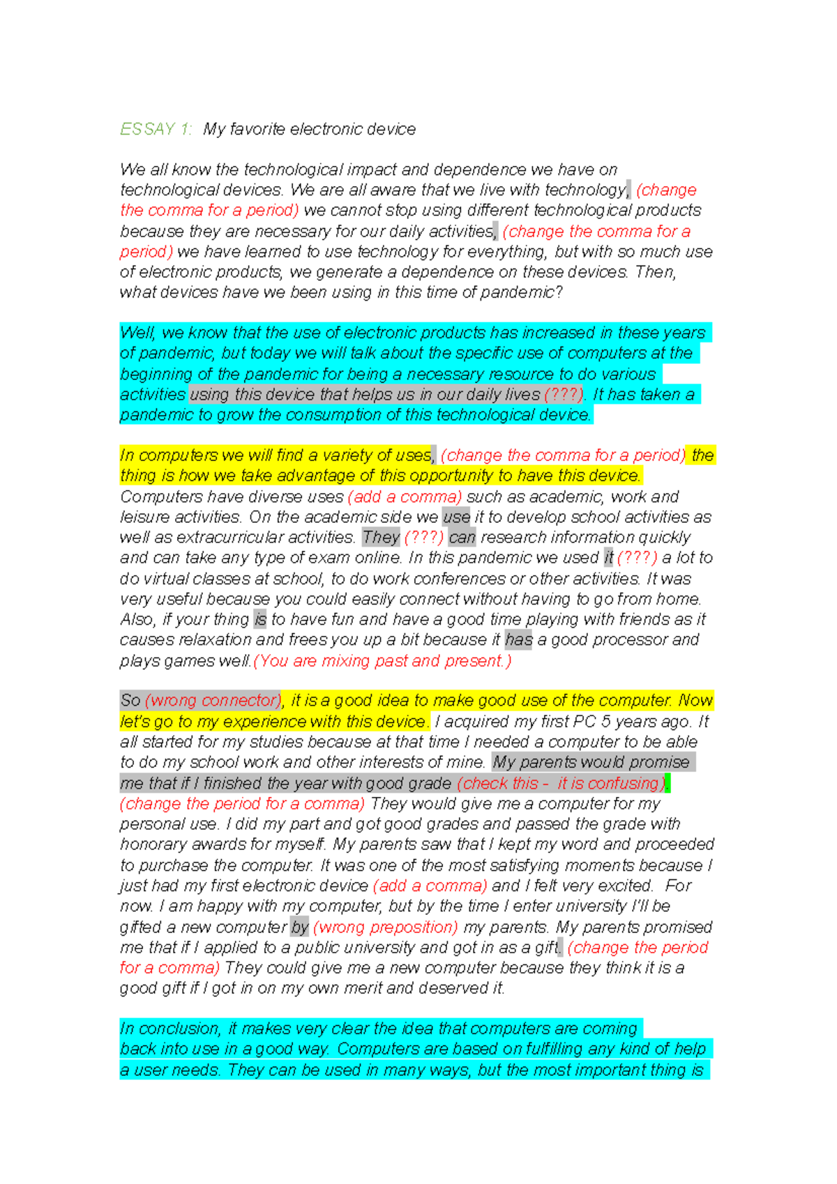 AG1 Essay 1: Reflections on My Favorite Electronic Device - Studocu