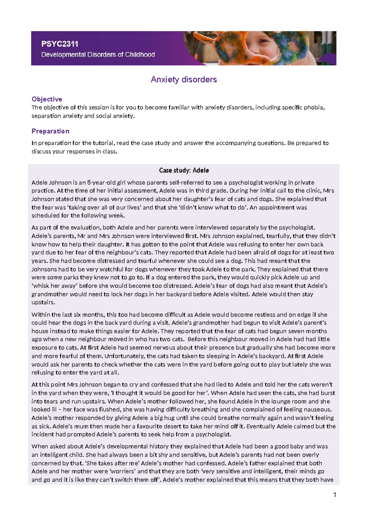 Anxiety Disorders - Case Study on Specific Phobia (Psych 101) - Studocu