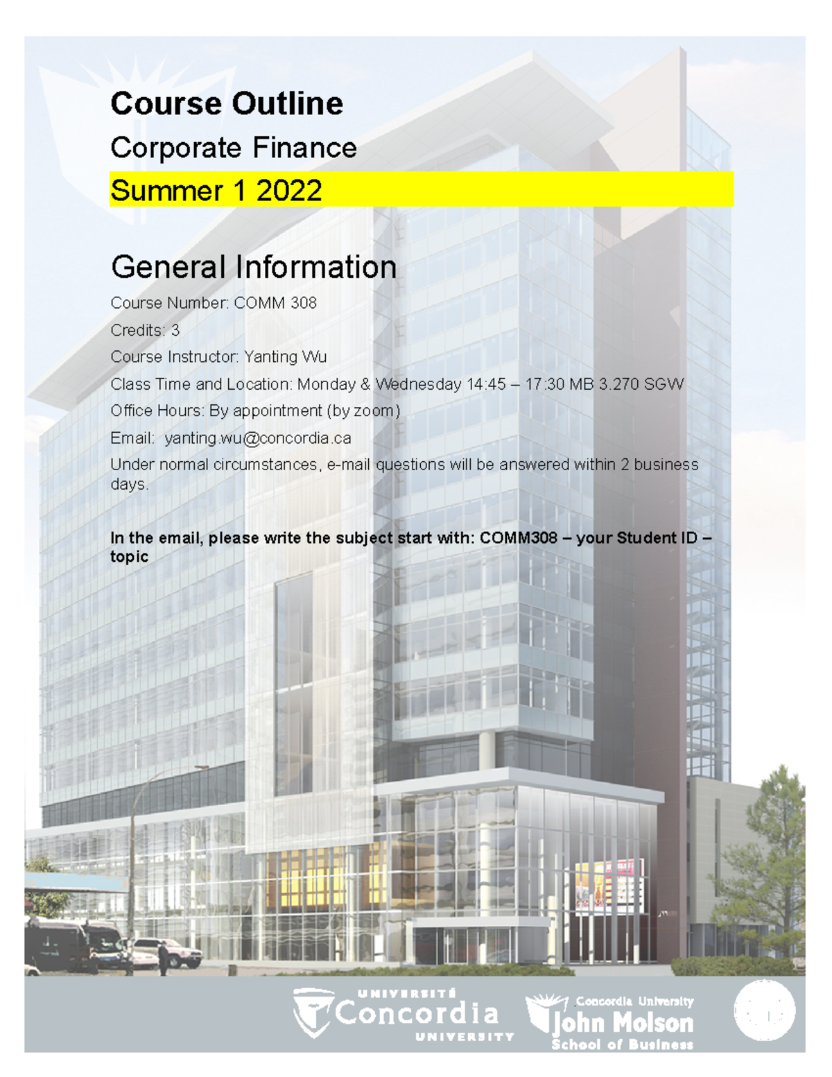 COMM 308 Course Outline - Summer 1 2022 - Course Outline Corporate ...