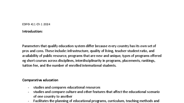 EDFO 411 Ch 1 Intro: Understanding Comparative & International ...