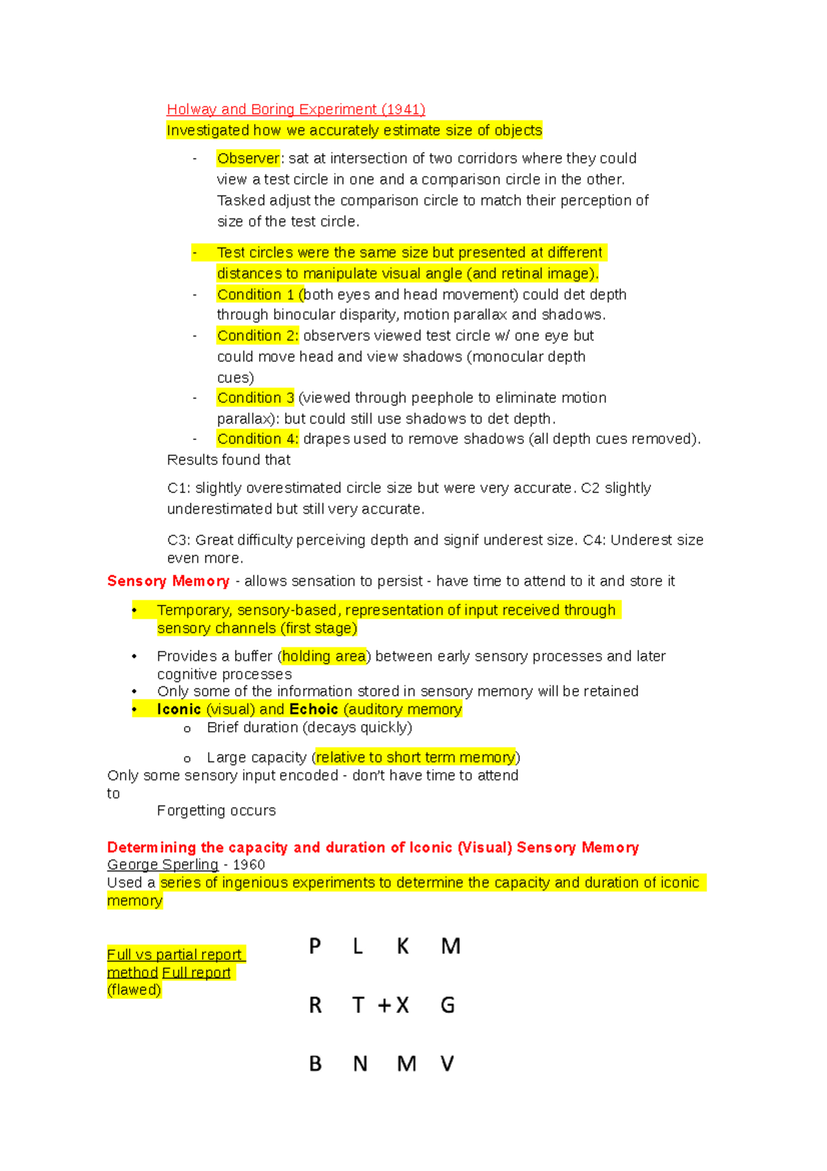 Psychology 101 - Week 10 Lecture Notes: Sensory Memory & Neuron ...