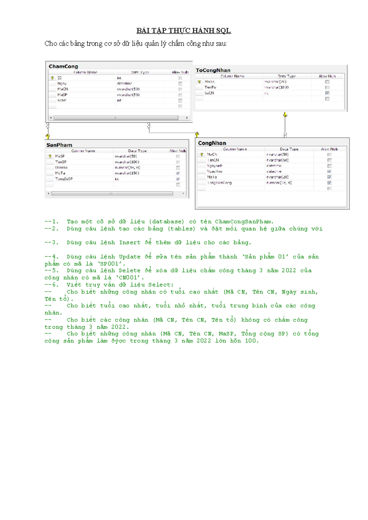 BÀI TẬP THỰC HÀNH SQL 03 - Quản Lý Chấm Công - Studocu