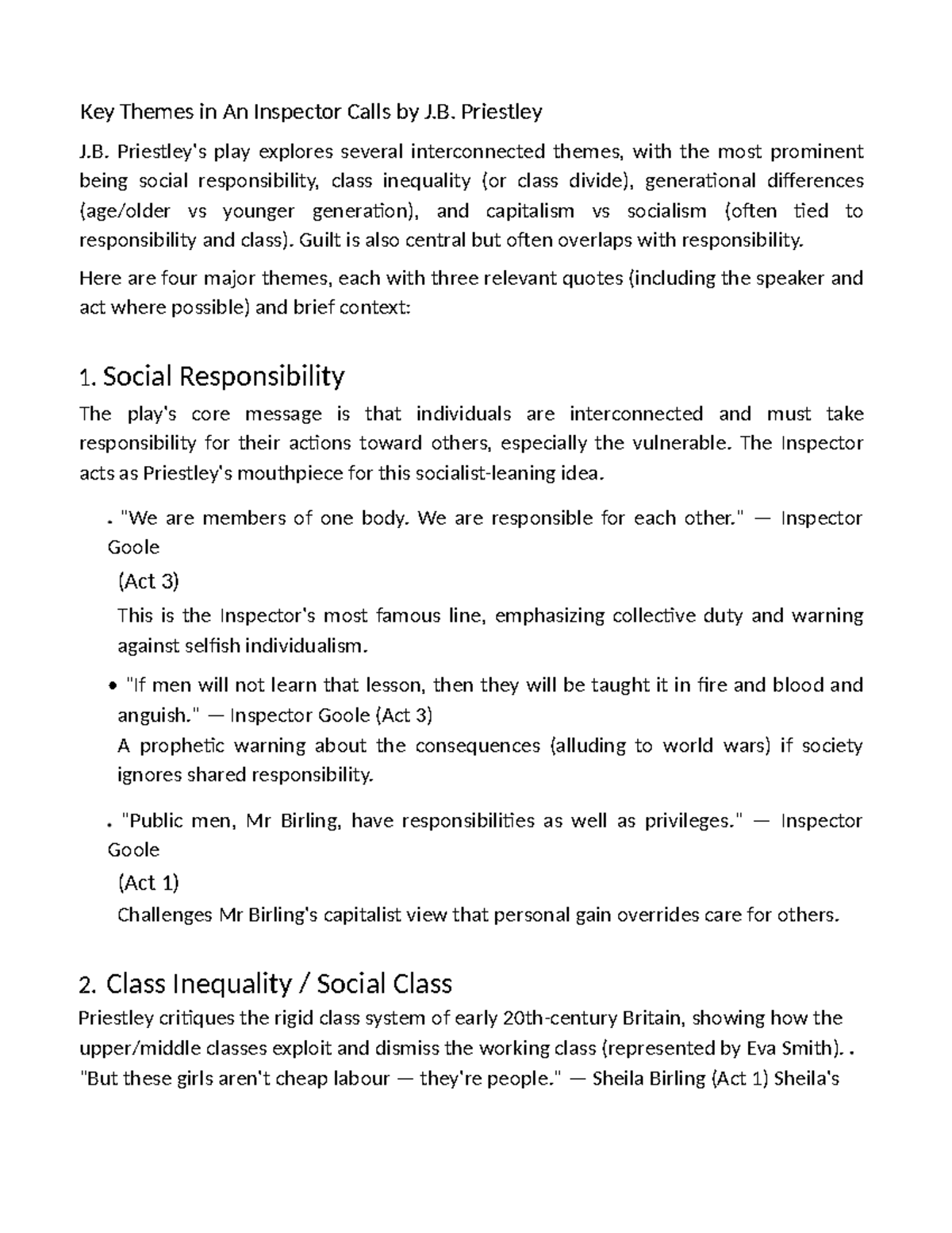 AIC - Key Themes and Quotes in An Inspector Calls Analysis - Studocu