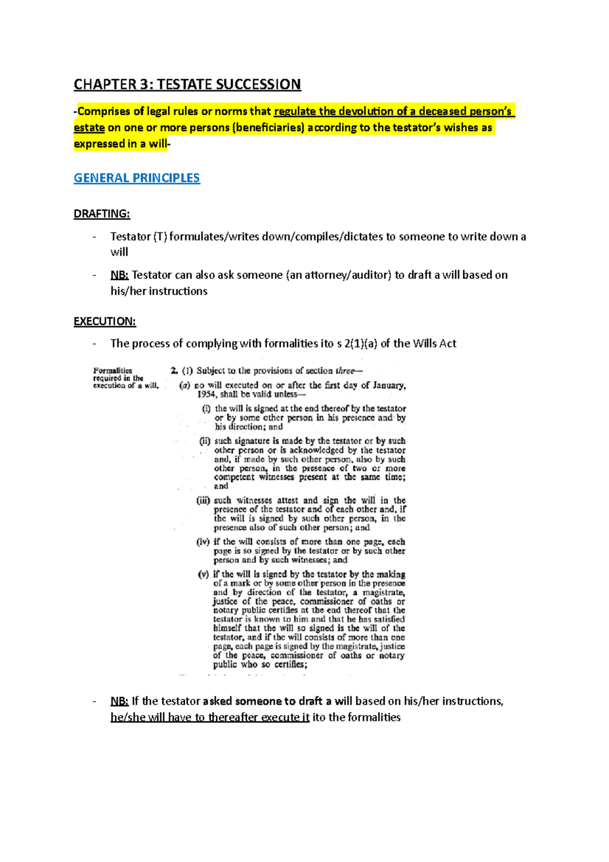 Chapter 3- Testate Succession - CHAPTER 3: TESTATE SUCCESSION Comprises ...
