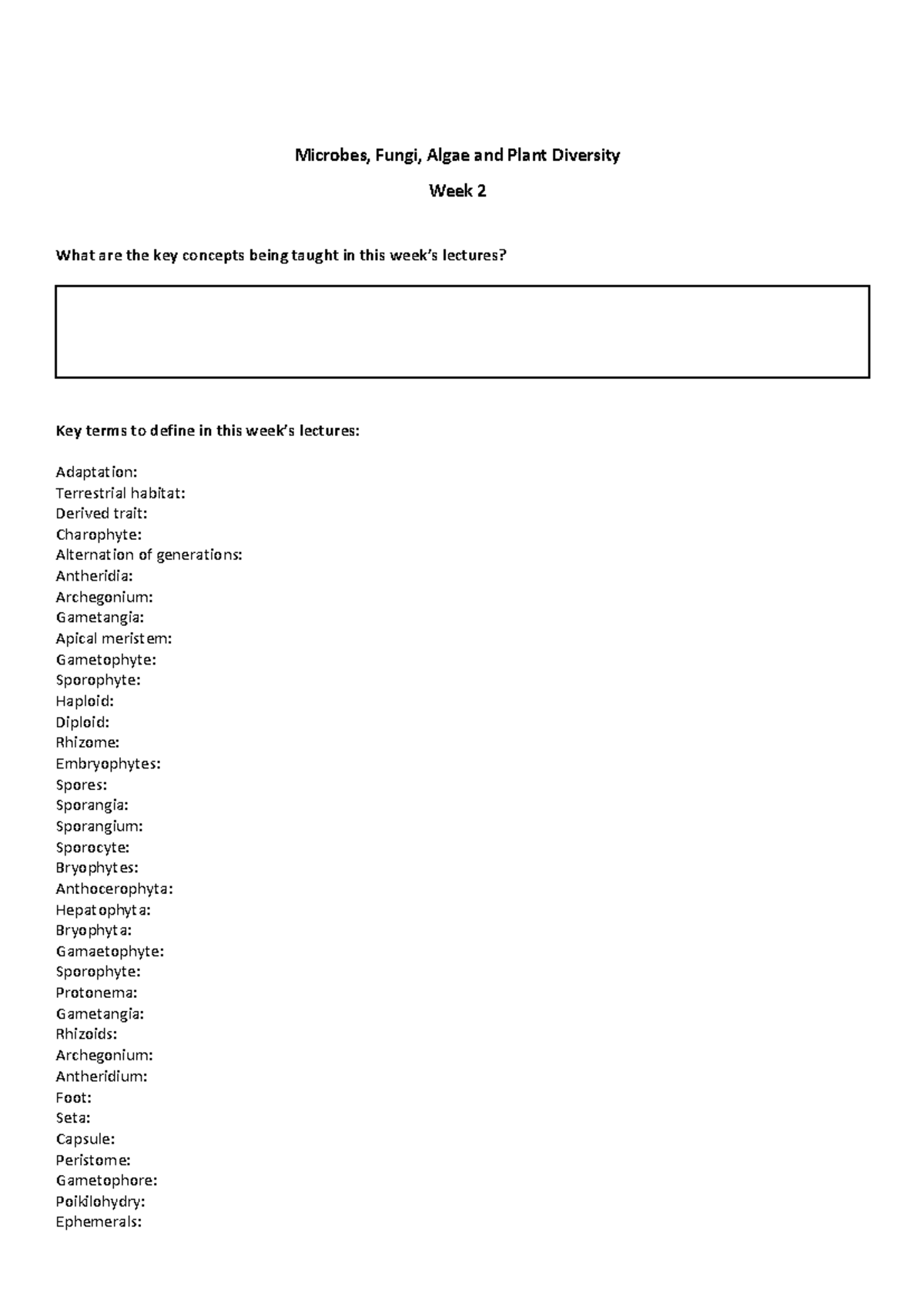 Microbes, Fungi, Algae & Plant Diversity: Week 2 Summary Notes - Studocu