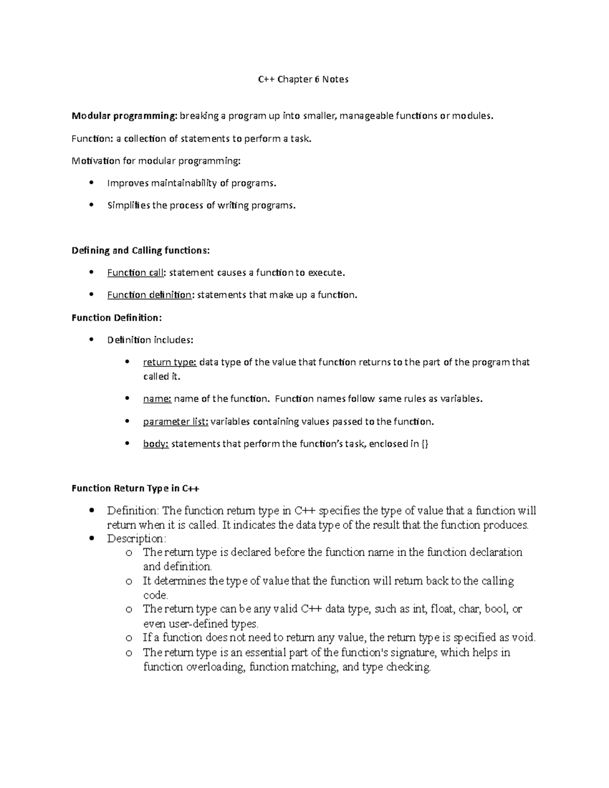 C++ Chapter 6 notes - Elgazzar - C++ Chapter 6 Notes Modular ...