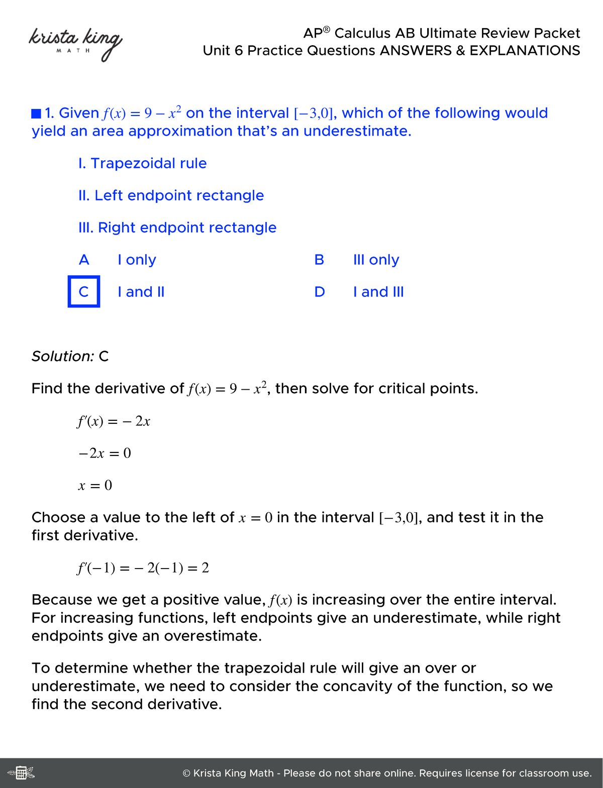 Calculus AB Unit 6 Practice Questions: Answers & Explanations - Studocu