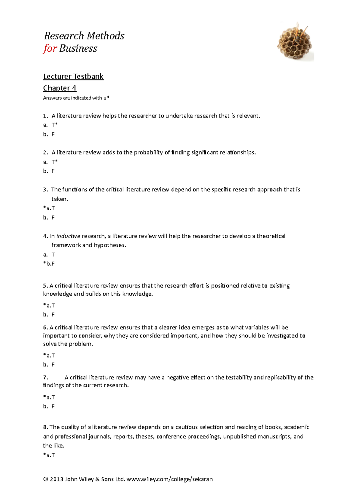 Ch04 - Test Bank for Research Methods in Business - Studocu
