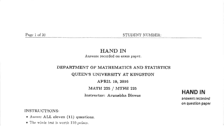 Math 225 - Final Exam Answers and Instructions - Studocu