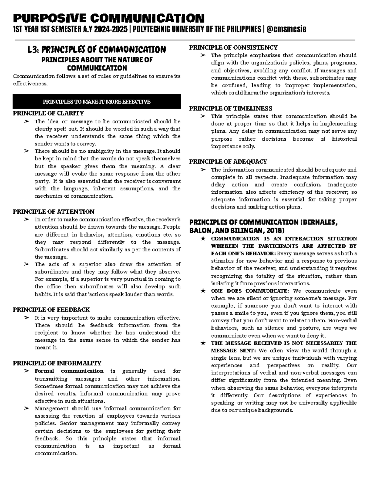 Purcomm 1st Year 1st Sem A.Y. 2023: Principles of Communication Review ...