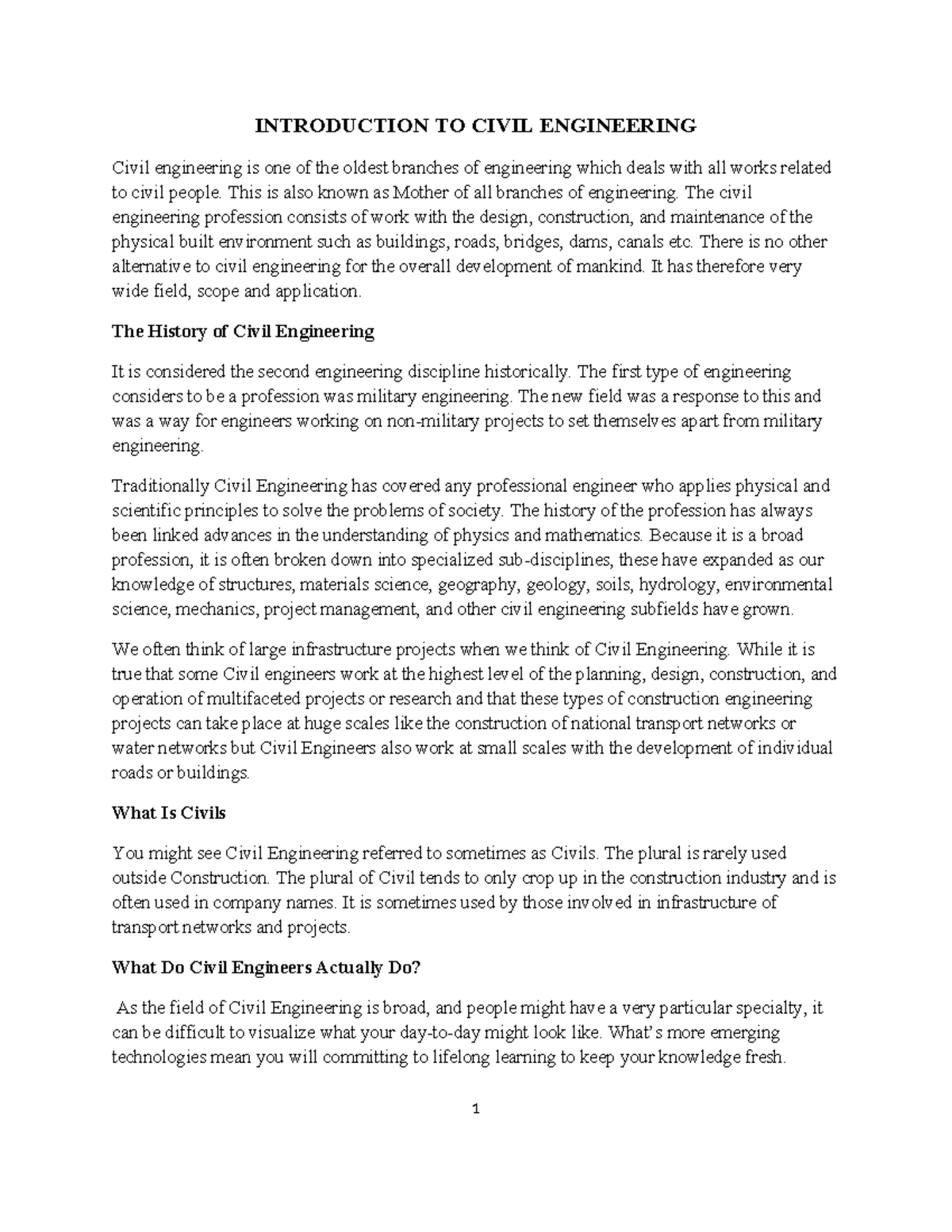 Introduction TO Civil Engineering - INTRODUCTION TO CIVIL ENGINEERING ...