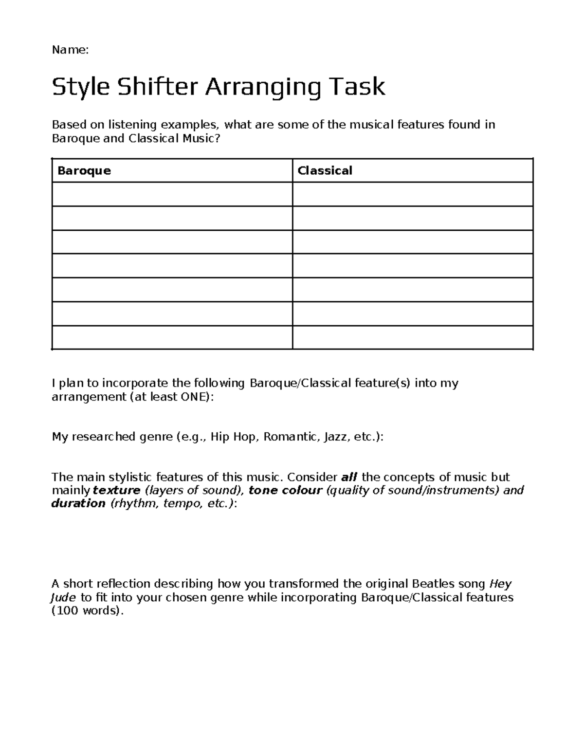 Style Shifter Arranging Task - Name: Style Shifter Arranging Task Based ...