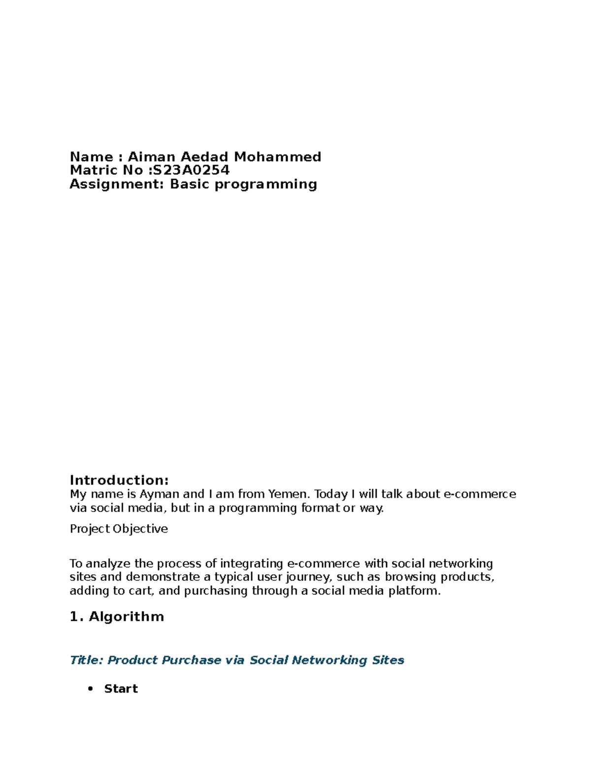 Aiman's Basic Programming Assignment: E-commerce Integration Project ...