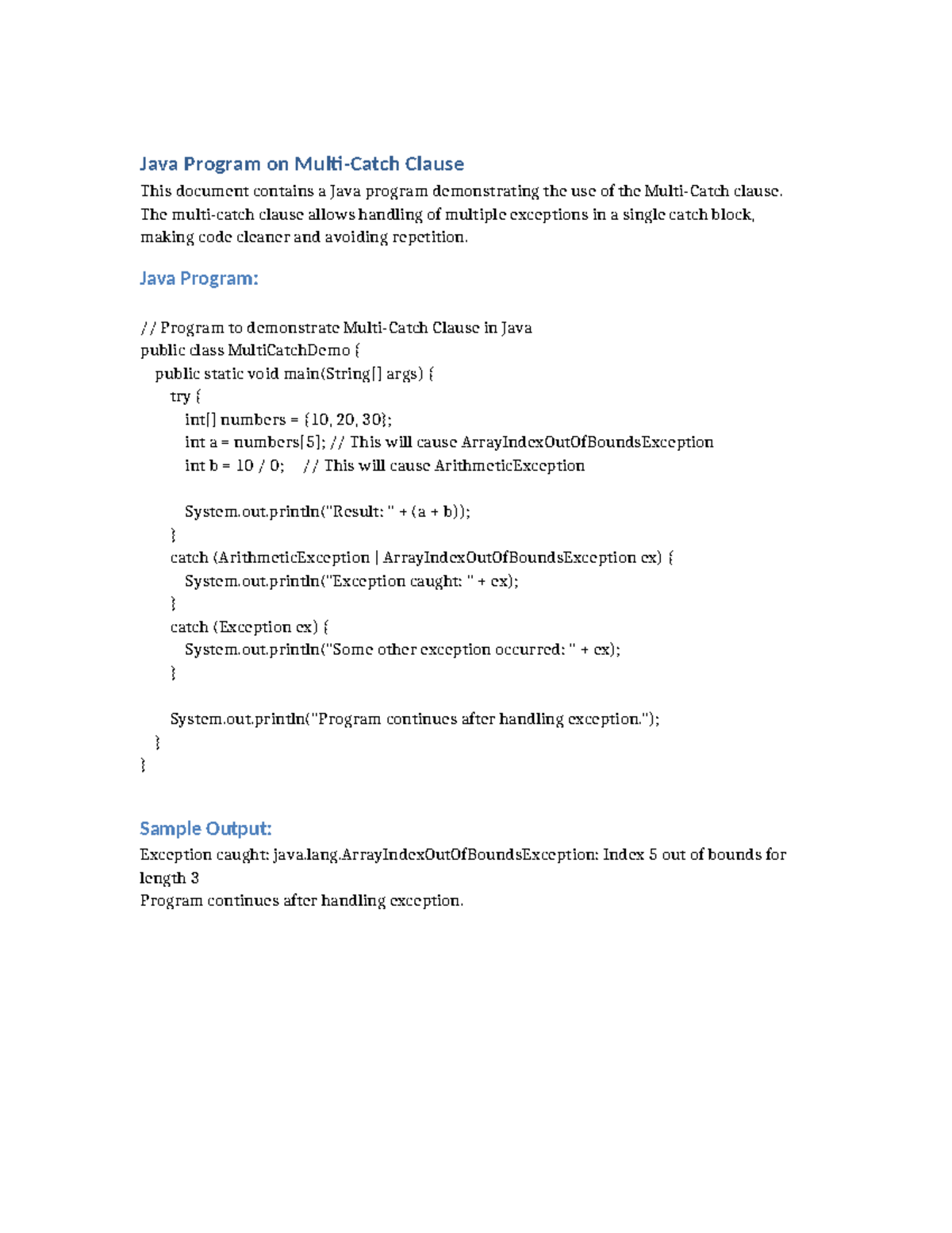 Java Multi Catch Program - Java Program on Multi-Catch Clause This ...