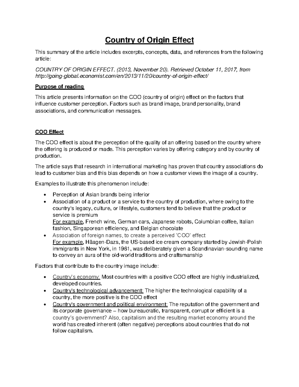 Country of Origin Effect: Article Summary Insights - Studocu