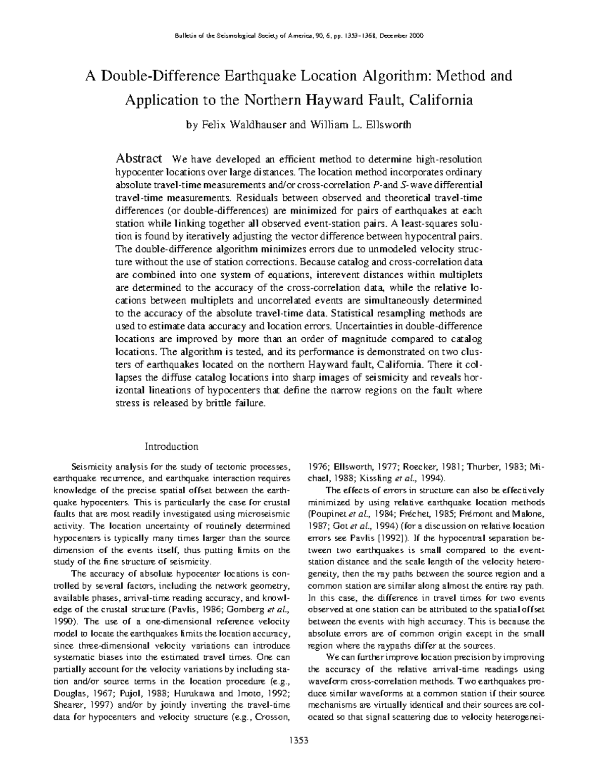 A Double Difference Earthquake Location Algorithm: Method & Application ...