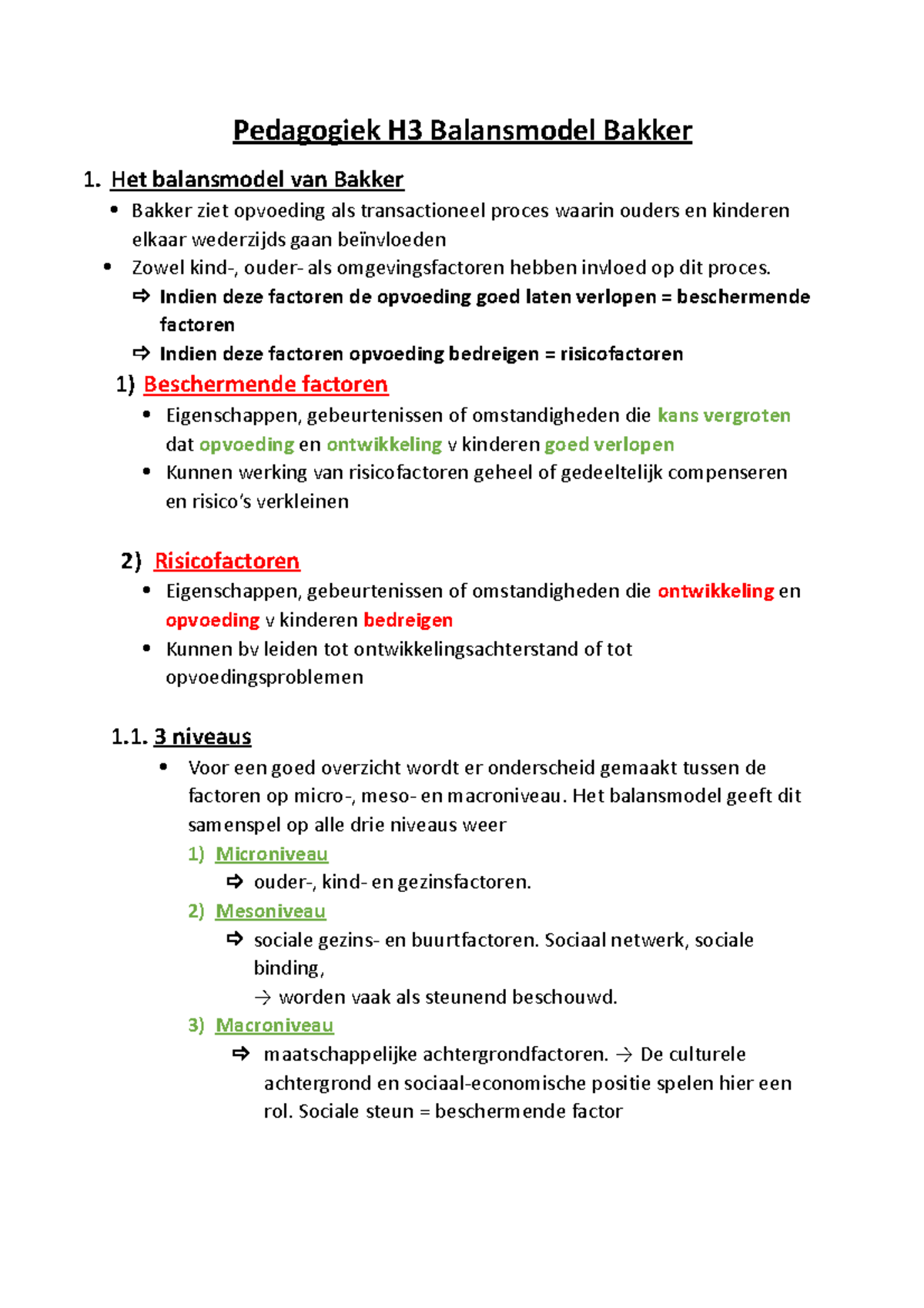 Pedagogiek H3: Balansmodel Bakker - Beschermende en Risicofactoren ...