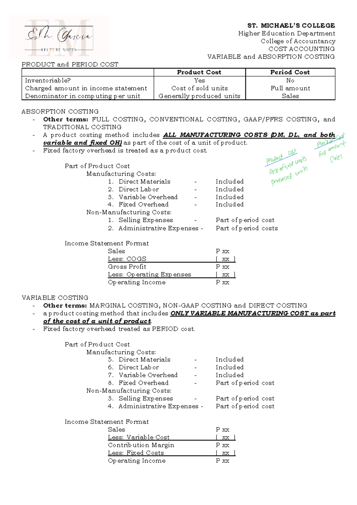 Module 5 - Variable AND Absorption Costing - ST. MICHAEL’S COLLEGE ...