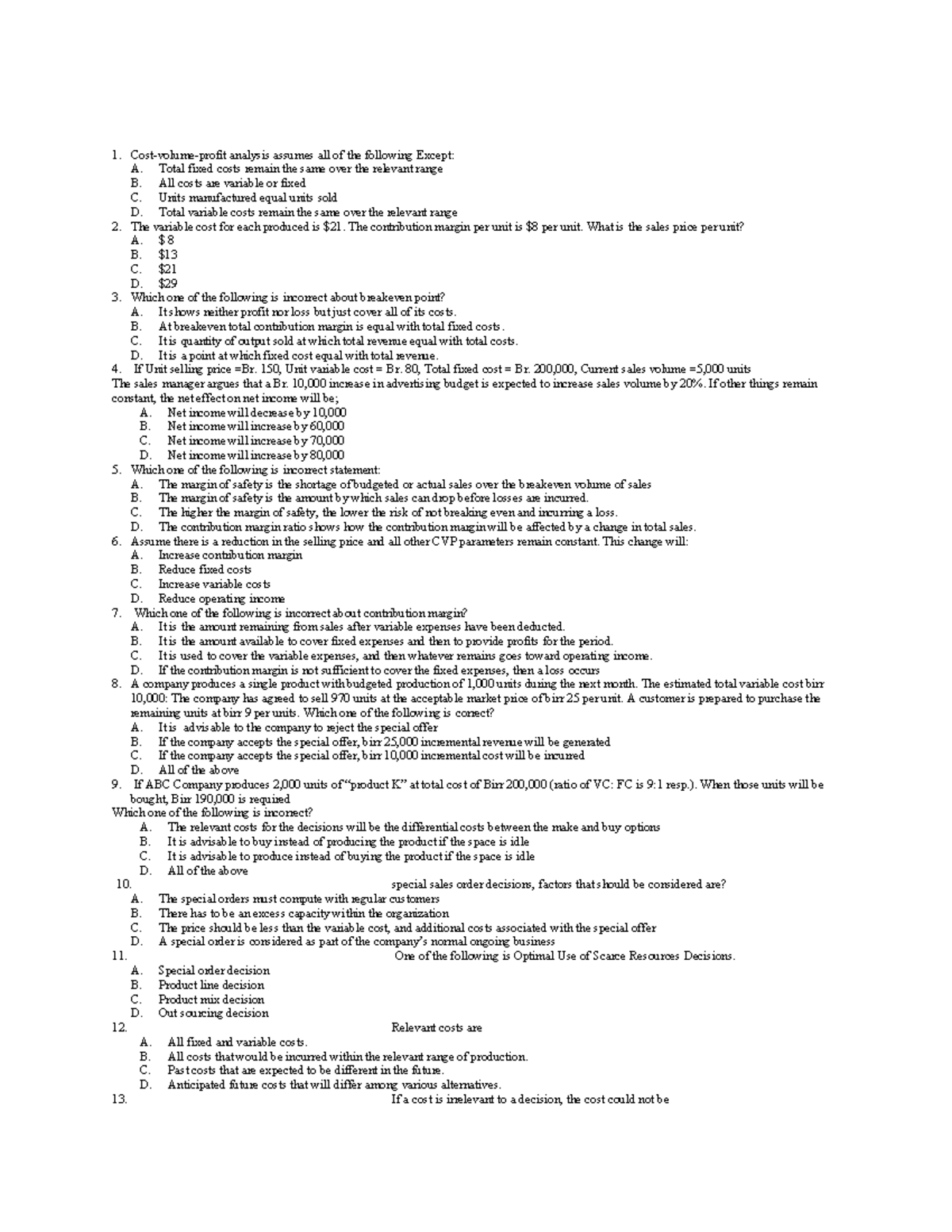 Cost and Management Accounting II: Key Concepts and Exam Review - Studocu