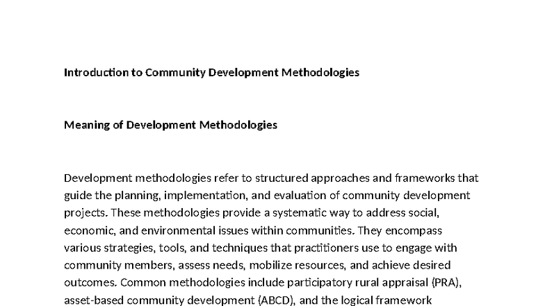 Development Methodologies Notes: Community Engagement & Social Action ...