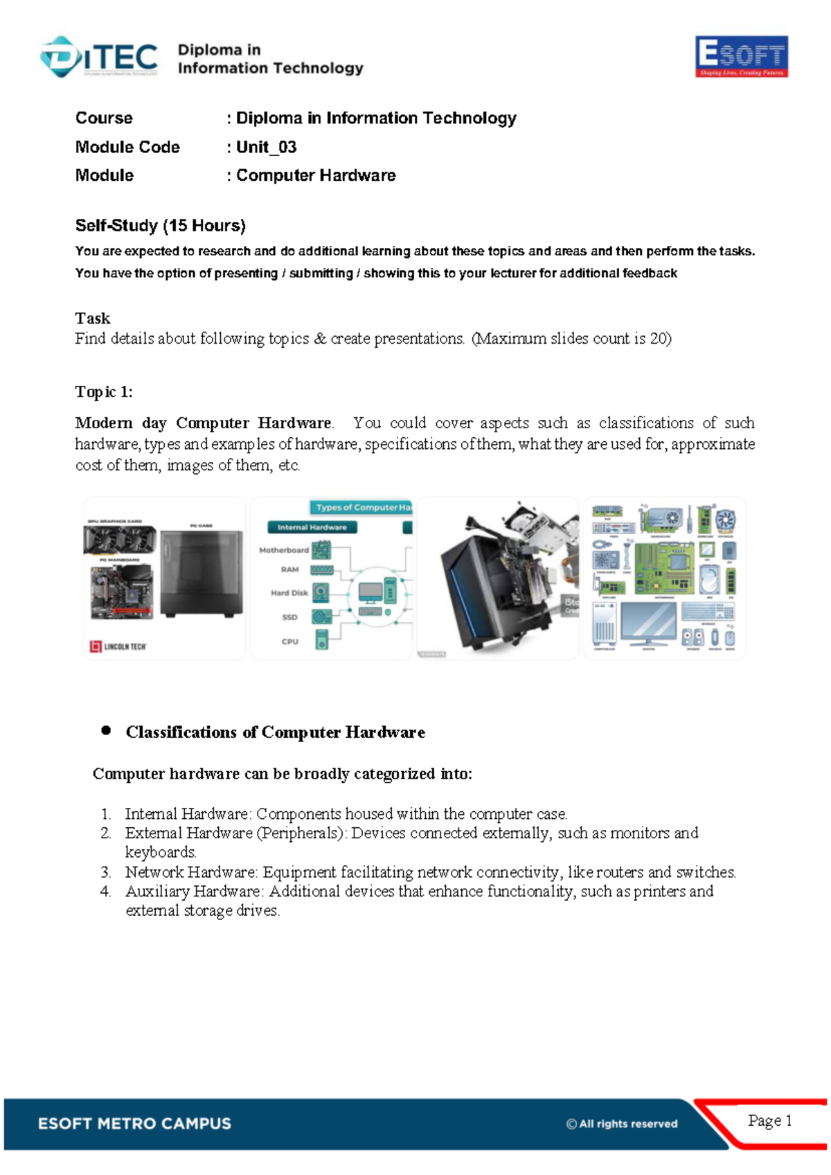 Diploma in IT: Unit_03 Computer Hardware Overview & Research Tasks ...