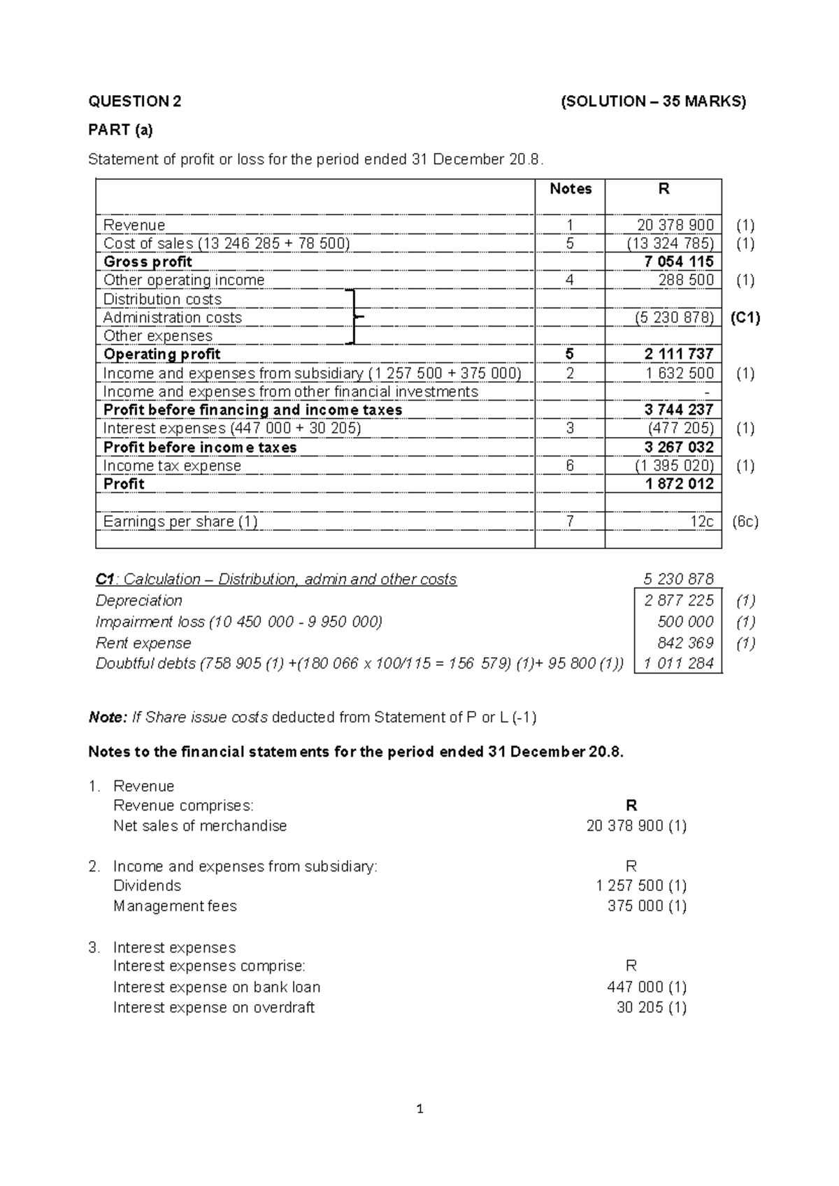 Chapter 15 QB Q2 Solution: Statement of Profit or Loss Analysis - Studocu
