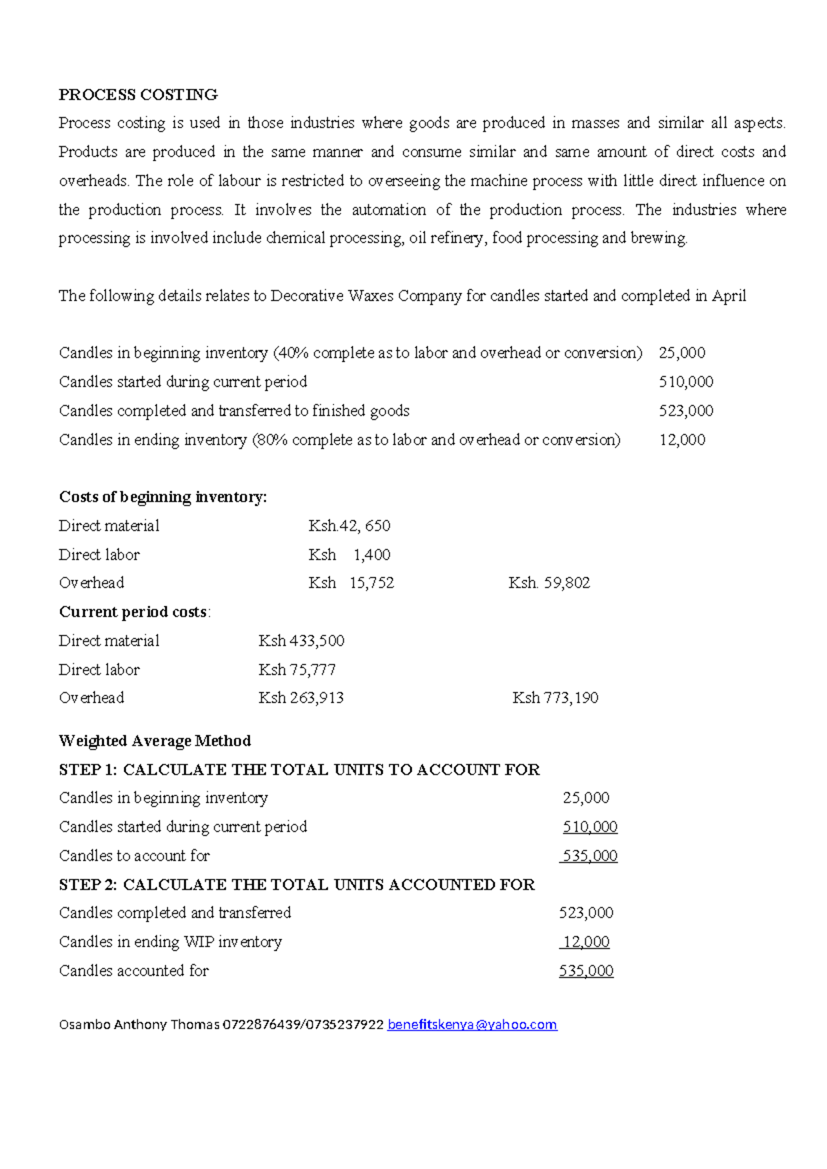 Process Costing 2 - Management Accounting Notes (Final Exam) - Studocu