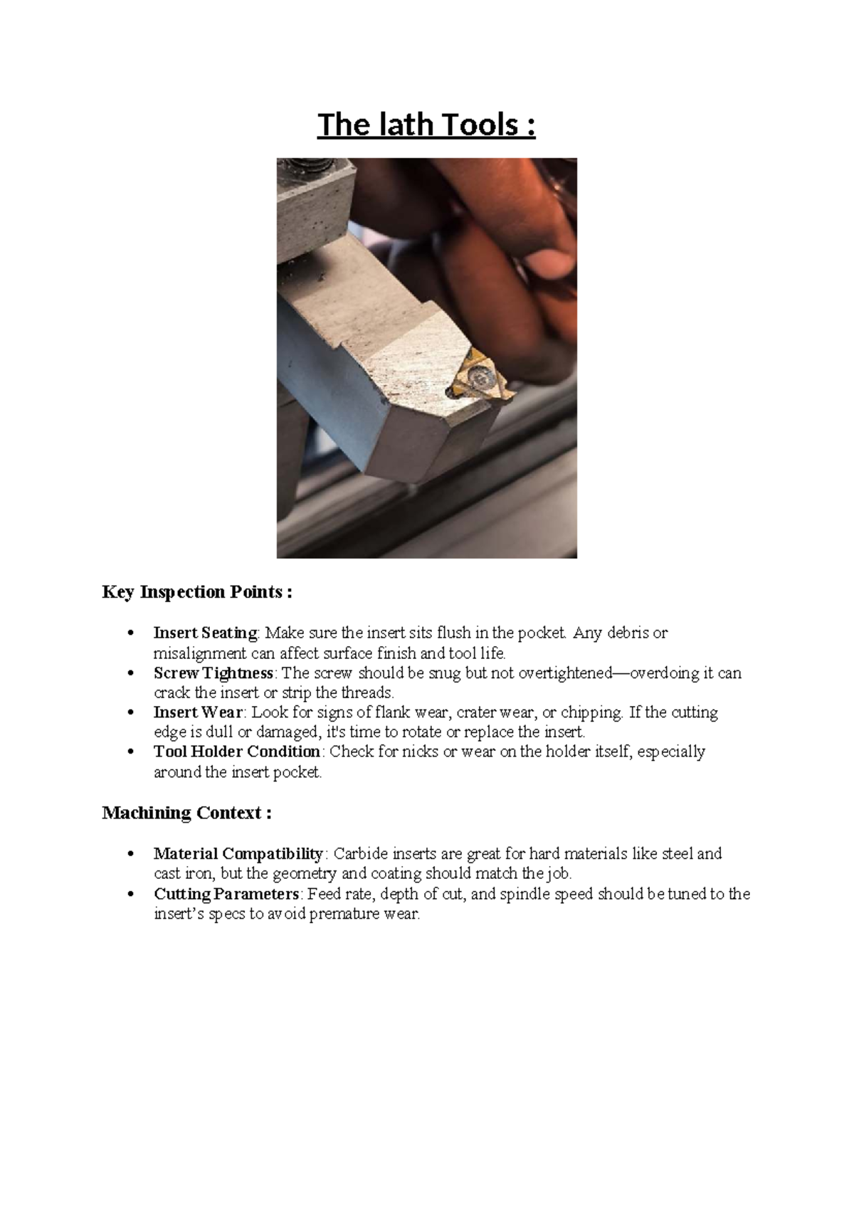 The Lath Tools: Key Inspection Points & Machining Insights (CAD) - Studocu
