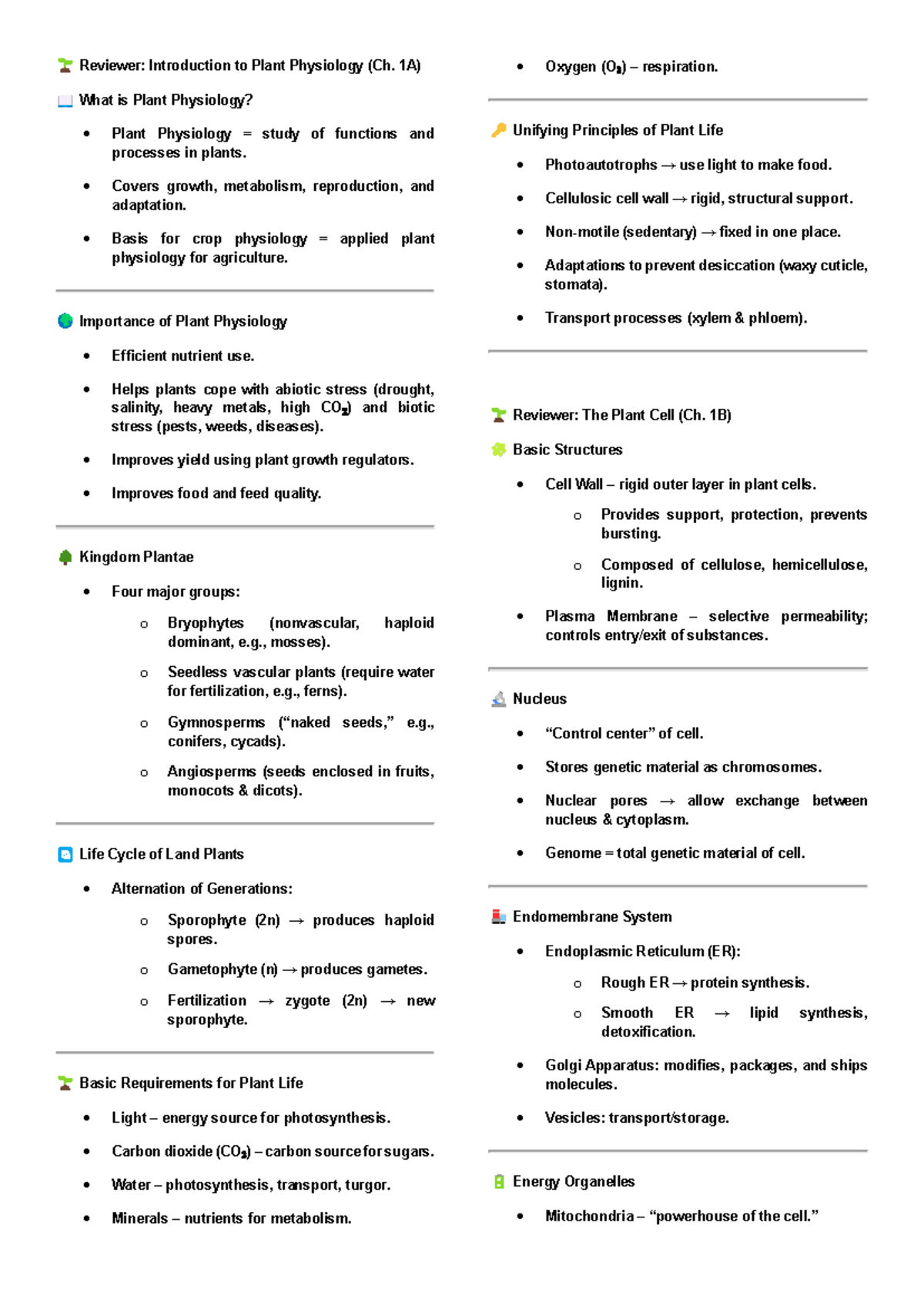 Botany 20 LEC Notes: Introduction to Plant Physiology & Respiration ...