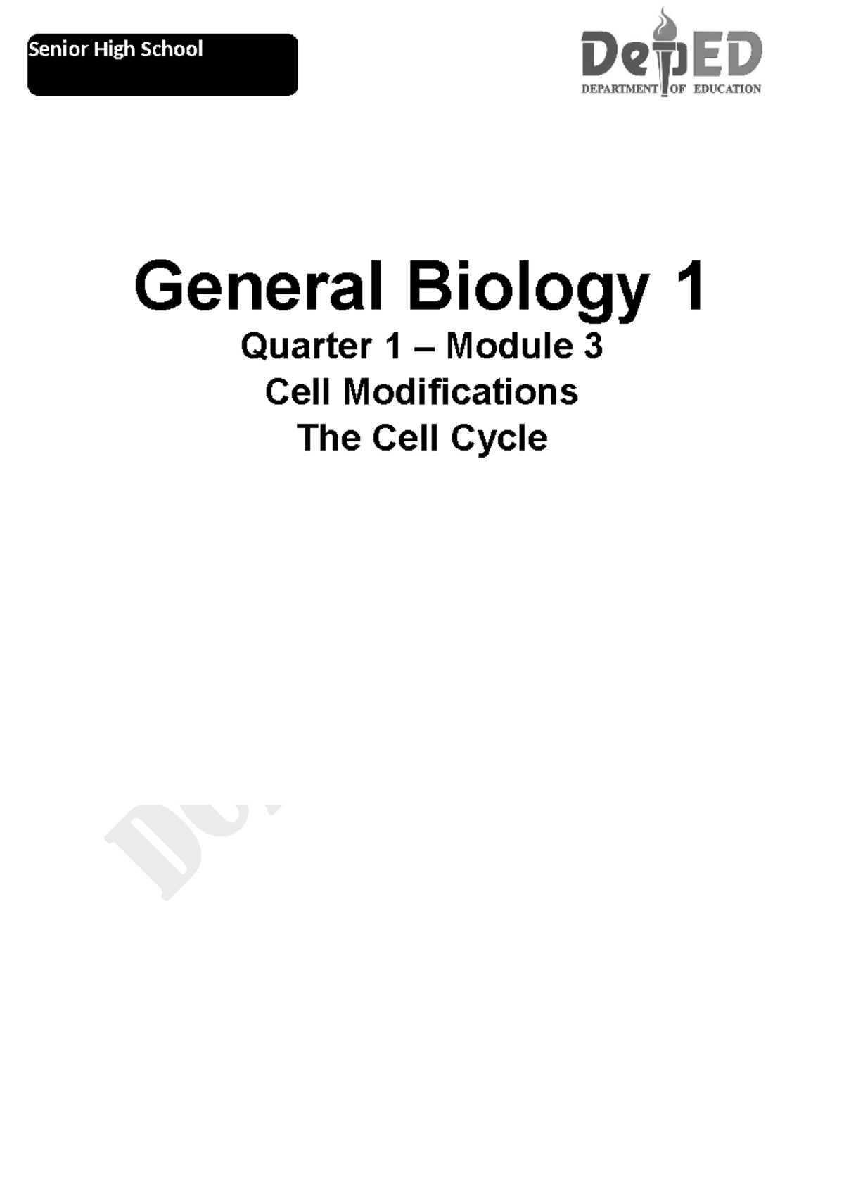 Q1-Biology 1 - BIO1: Cell Modifications & The Cell Cycle Notes - Studocu