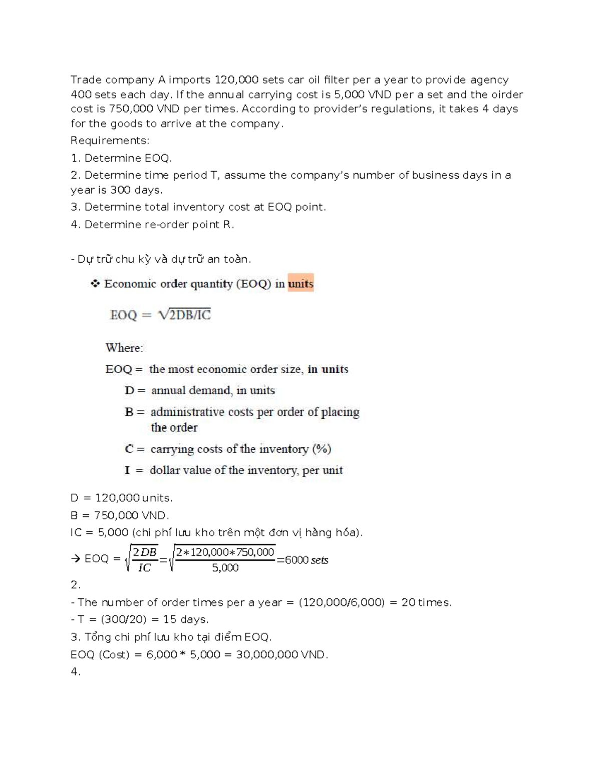 Exercise EOQ Analysis for Inventory Management - Studocu