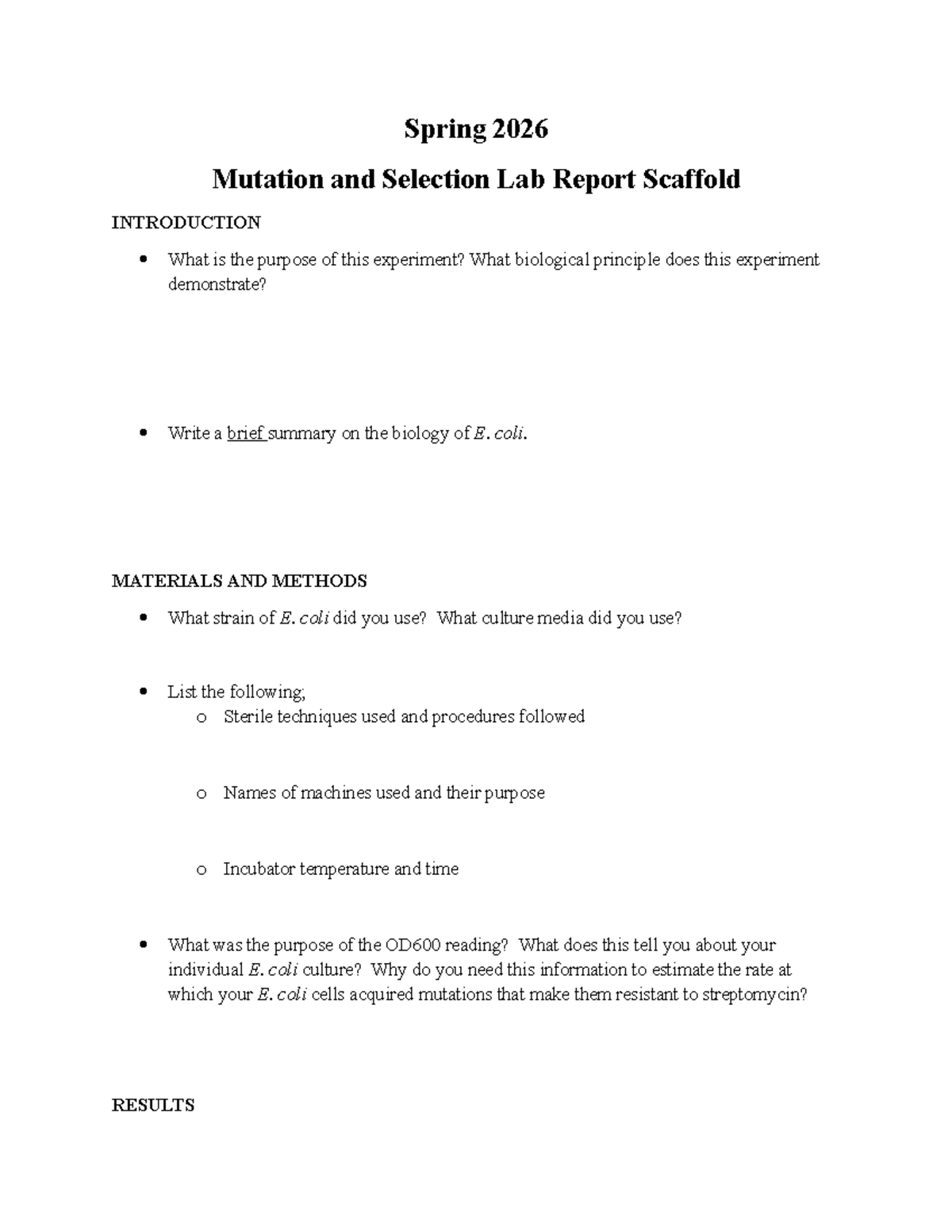 Spring 2026 Mutation and Selection Lab Report Scaffold - Studocu