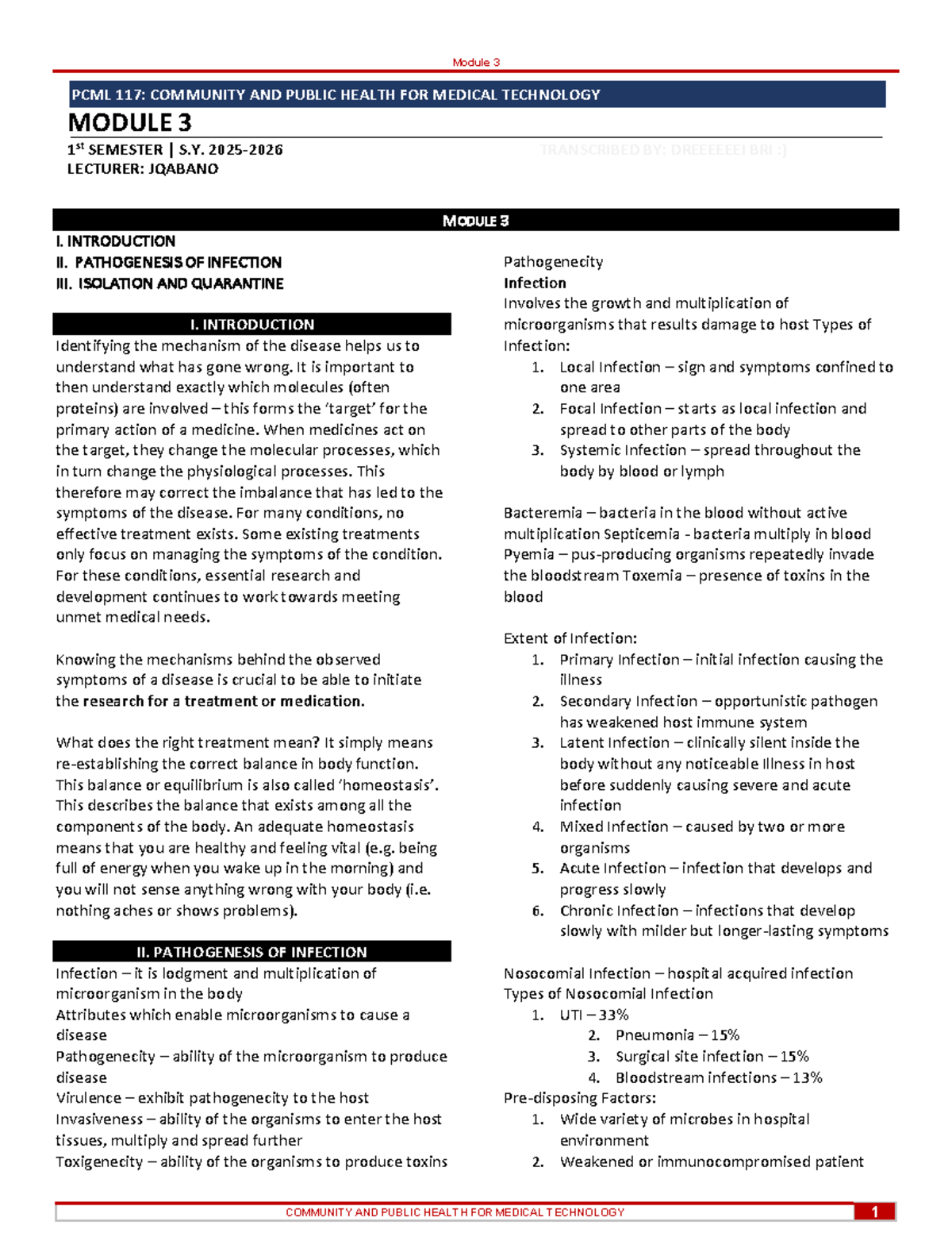 Module 3 PCML 117: Community & Public Health in Med Tech - Infection ...