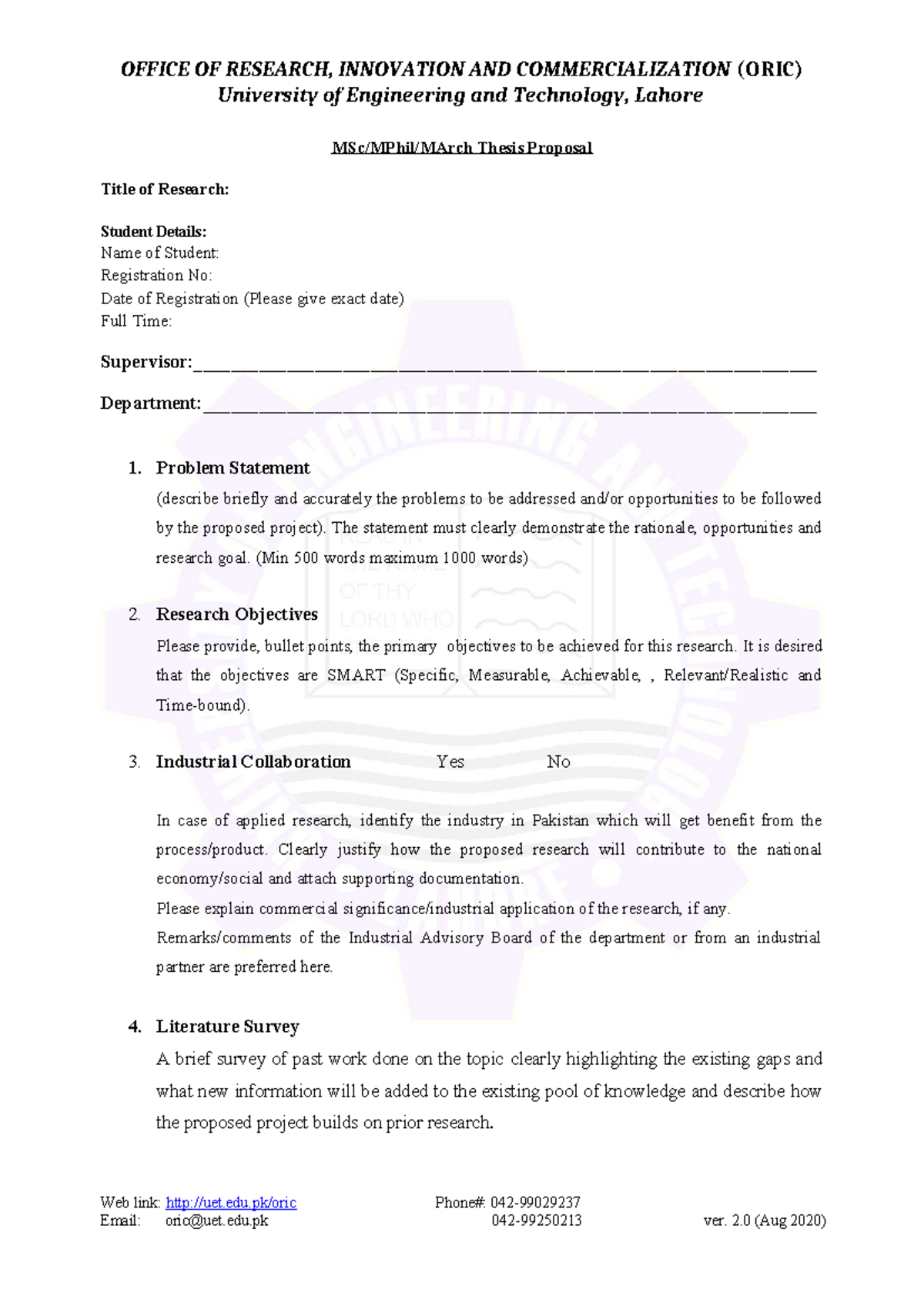 MS MPhil Proposal Format: Research Objectives & Methodology Guide - Studocu