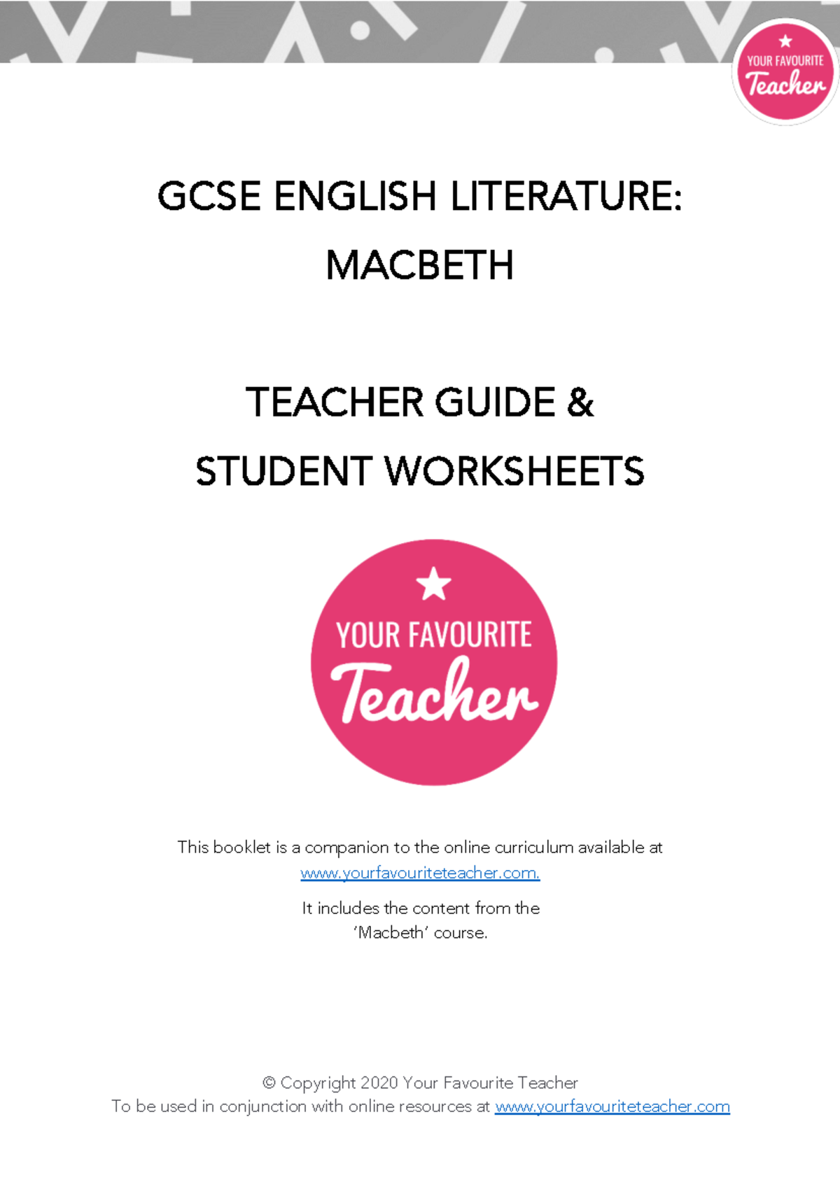 GCSE ENGLISH LITERATURE: MACBETH TEACHER GUIDE & WORKSHEETS - Studocu