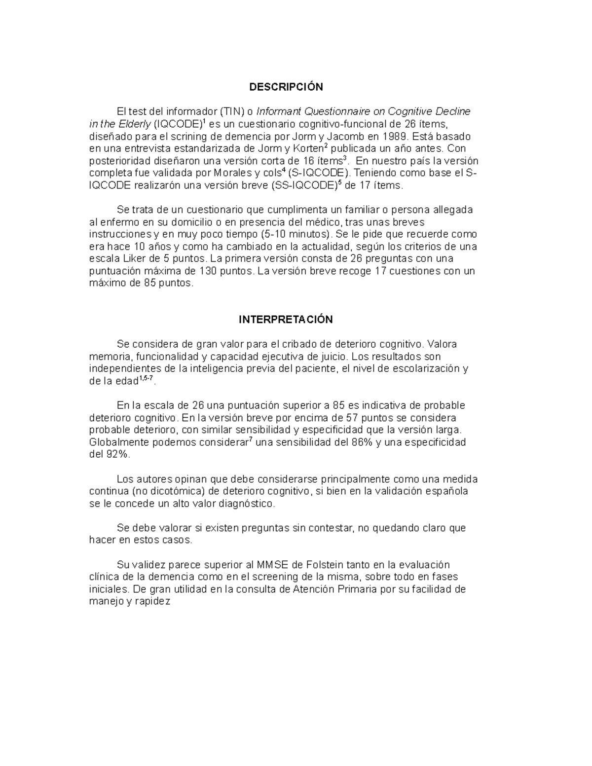 Test del Informador SS-IQCODE - Instrucciones y Propiedades ...
