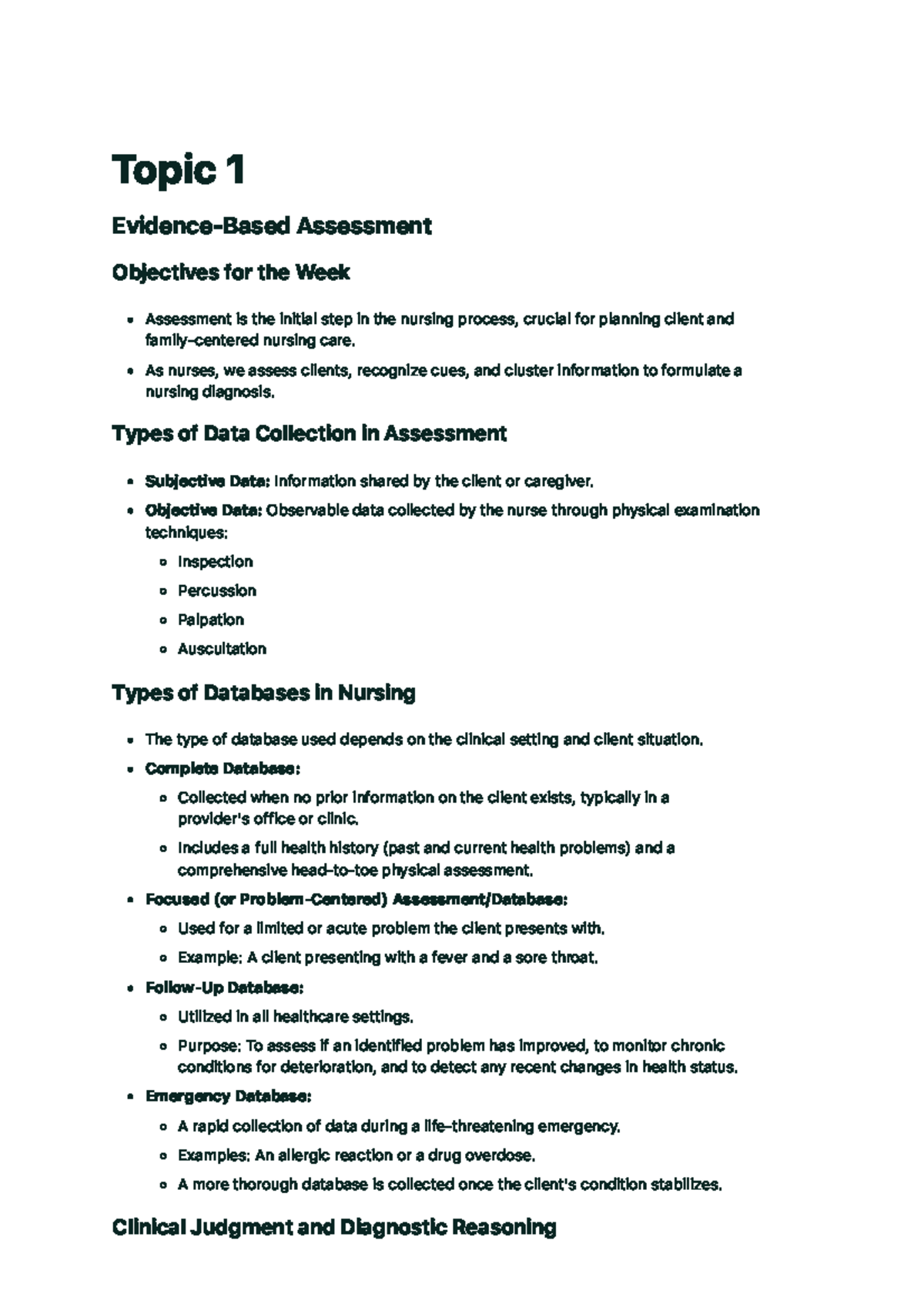 NUR 101: General Survey and Assessment Objectives Overview - Studocu