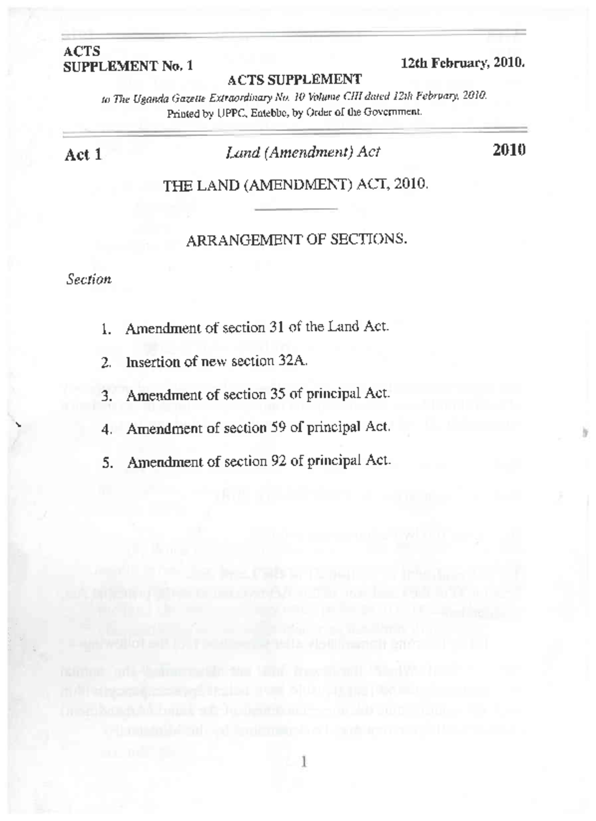 Land Amendment Act 2010 Overview and Key Provisions - Studocu