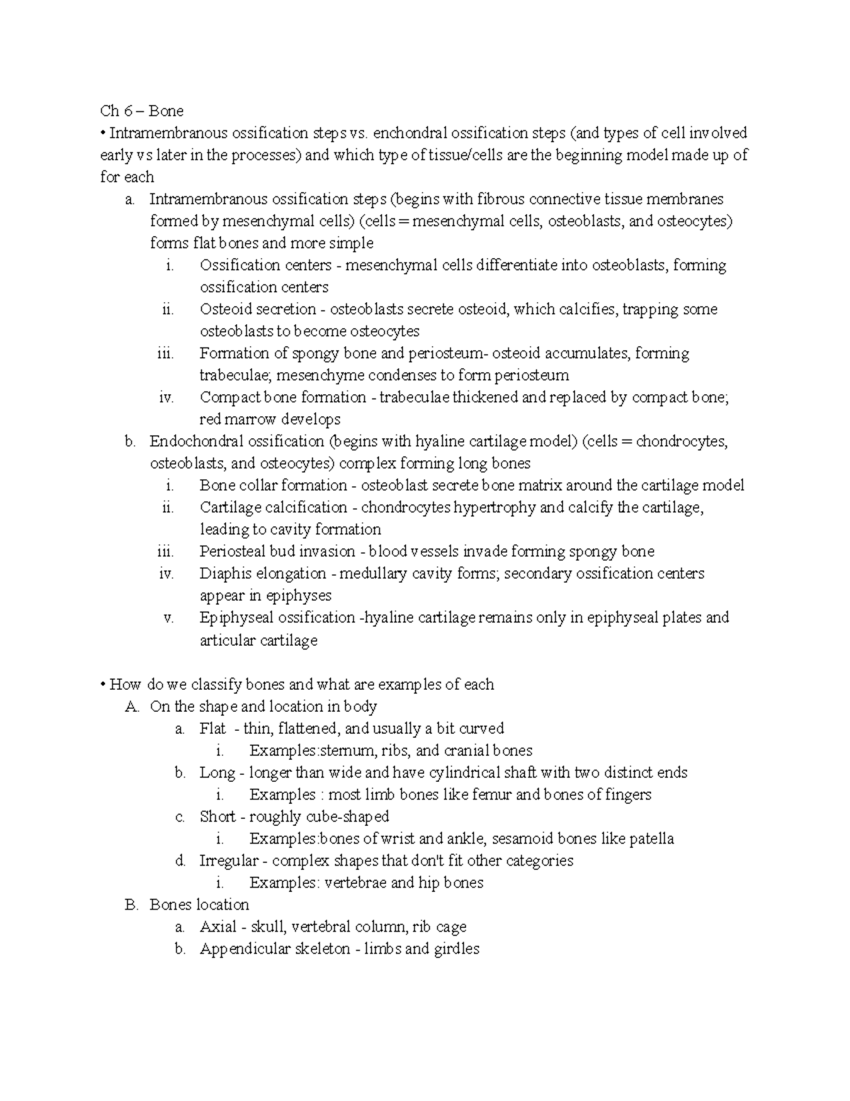 Final Exam Study Guide for Anatomy: Bones & Joints (Ch 6-8) - Studocu