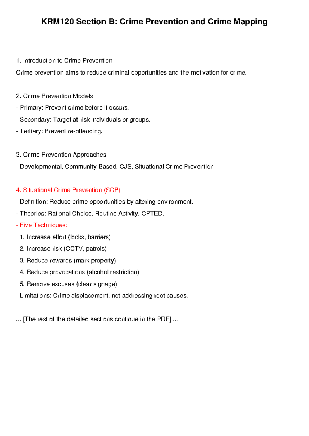 KRM120 Section B: Crime Prevention Models and Approaches - Studocu