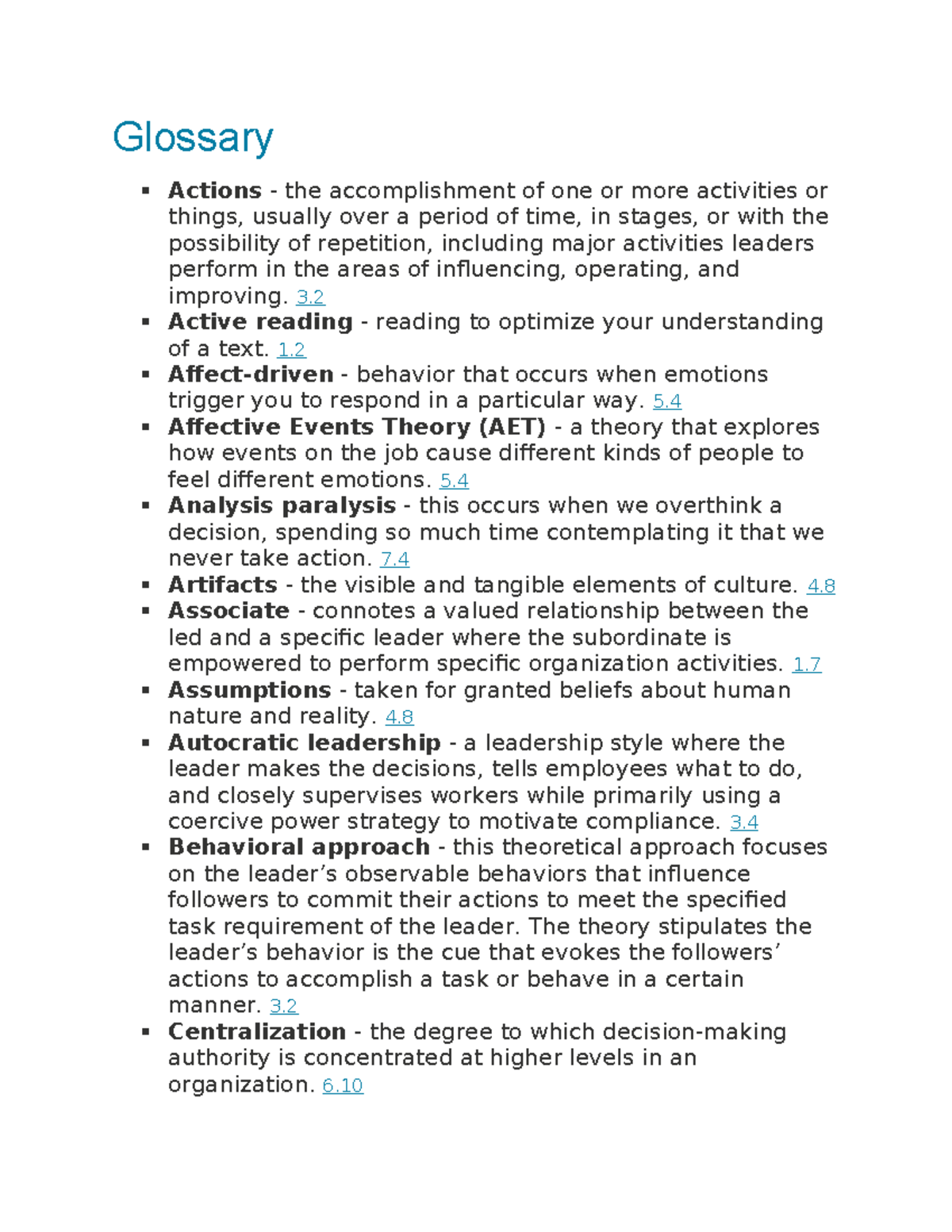 Glossary of Key Terms in Org Behavior & Leadership (OB 101) - Studocu