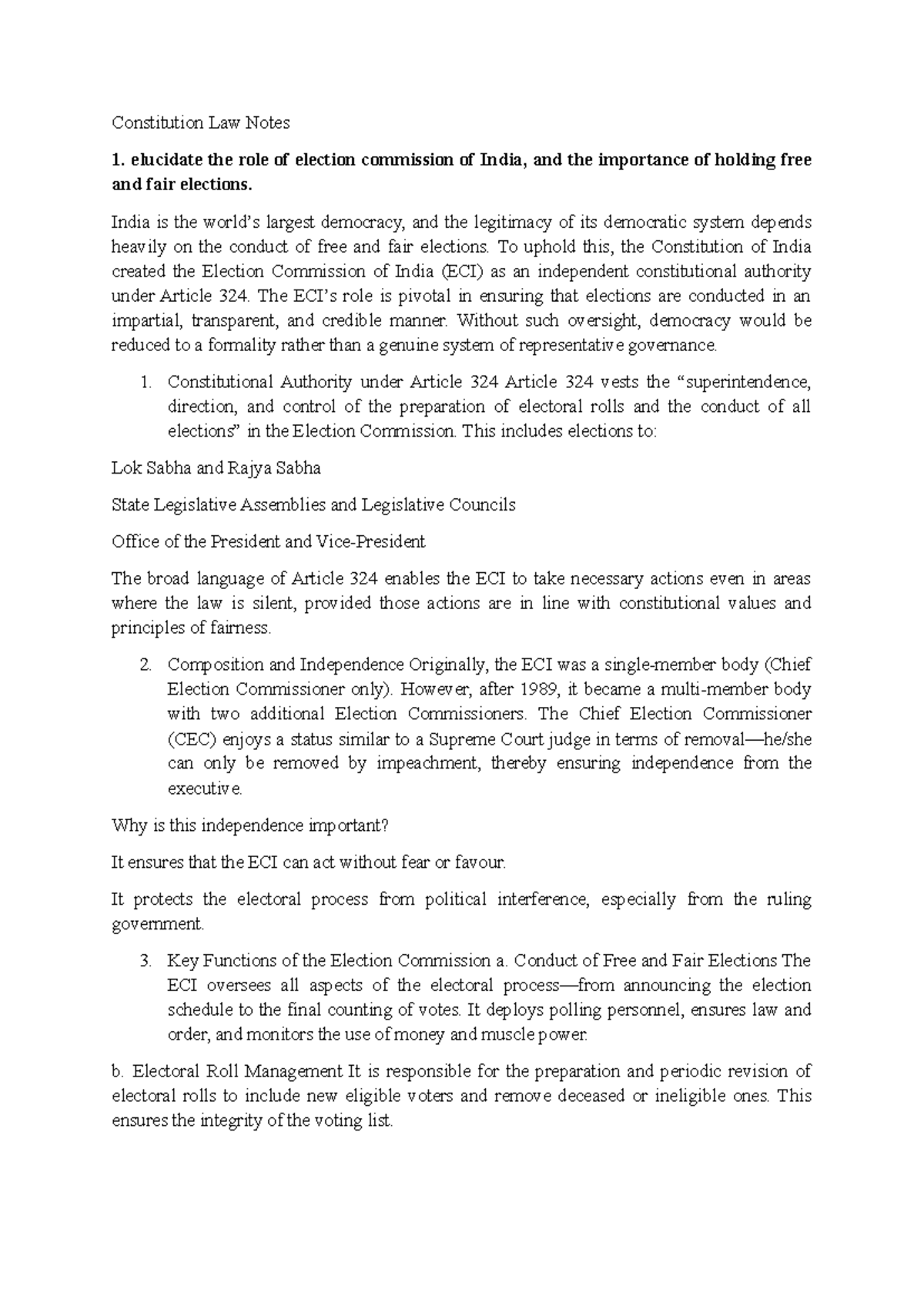 Constitution Law Notes: Role of Election Commission & Federal Features ...
