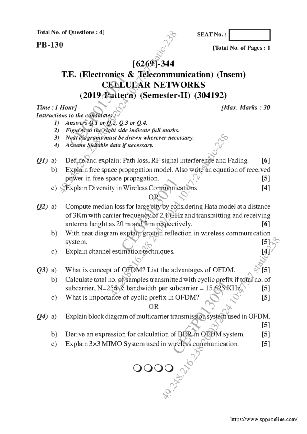 Cellular Networks Insem Exam Notes (304192) - 6th Sem, Mar 2024 - Studocu