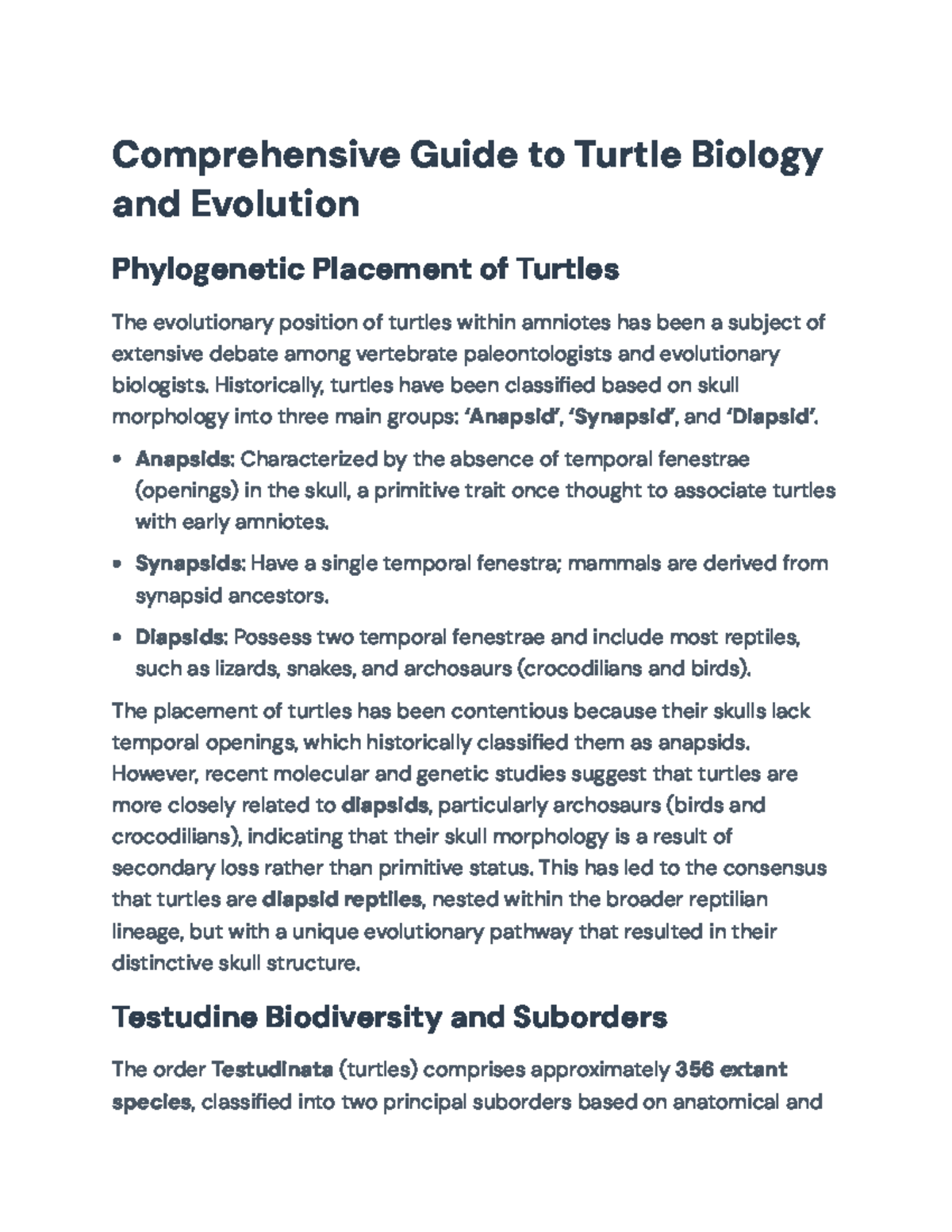Comprehensive Overview of Turtle Biology and Evolution (COURSE CODE ...