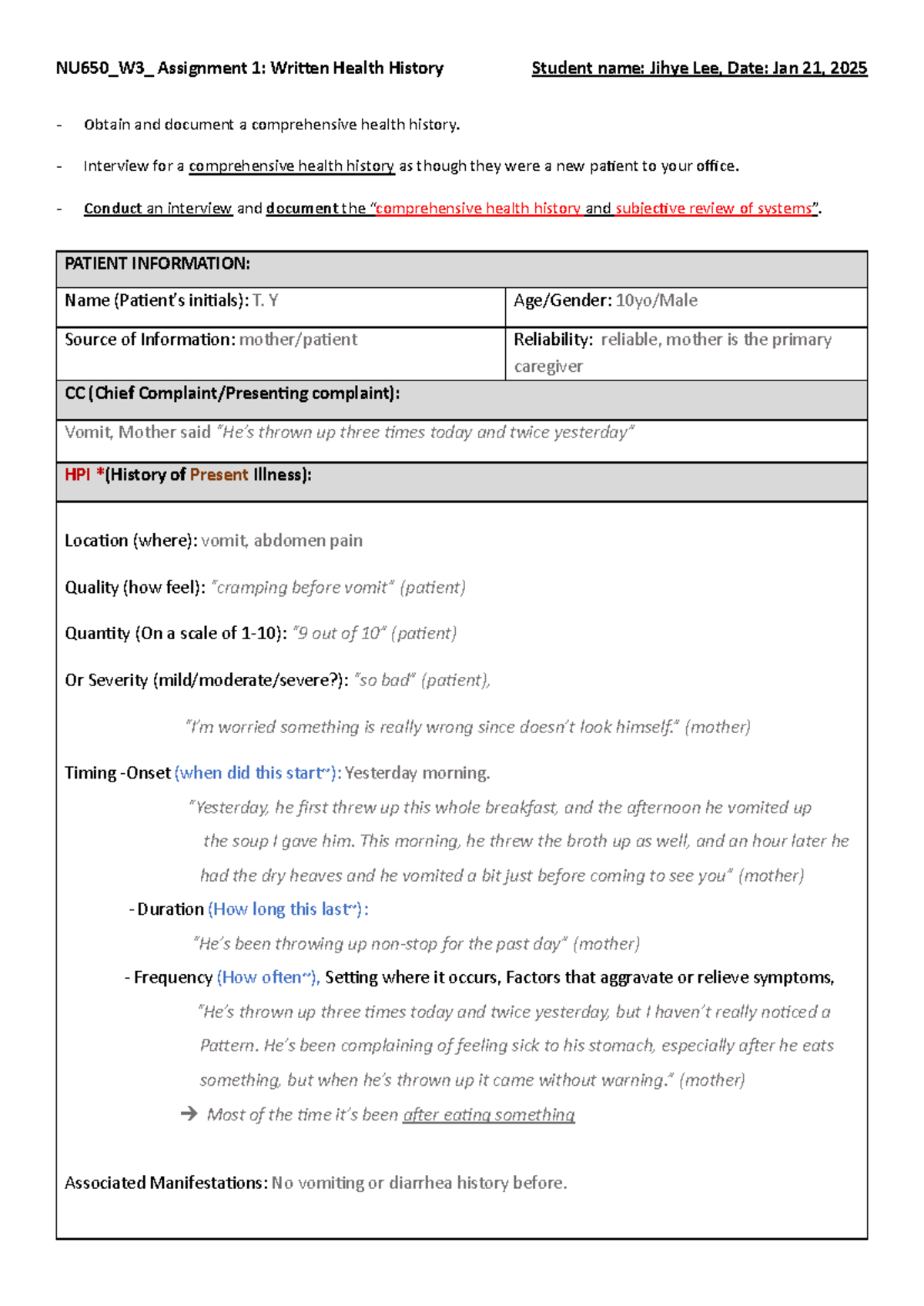 W3 Assignment 1 Written Health History NU650 - NU650_W 3 _ Assignment 1 ...