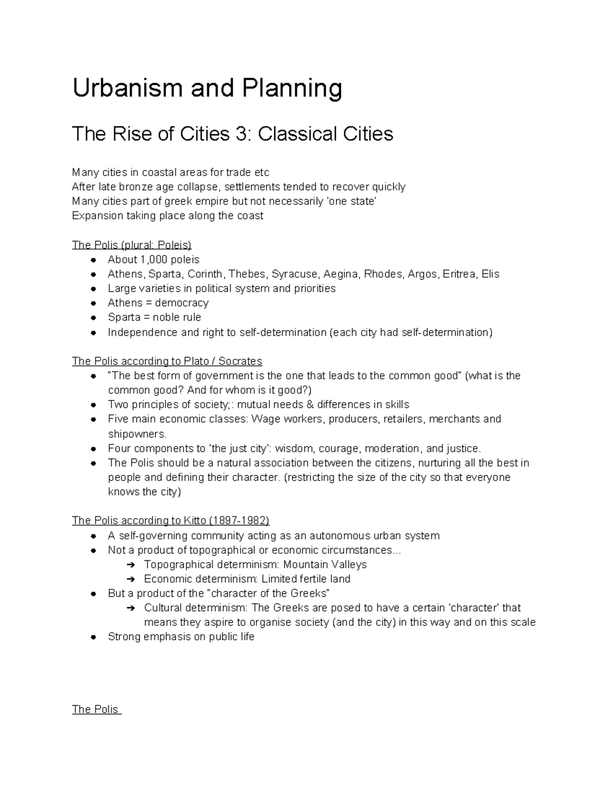Classical Cities (Urbanism & Planning) Lecture Notes - Studeersnel